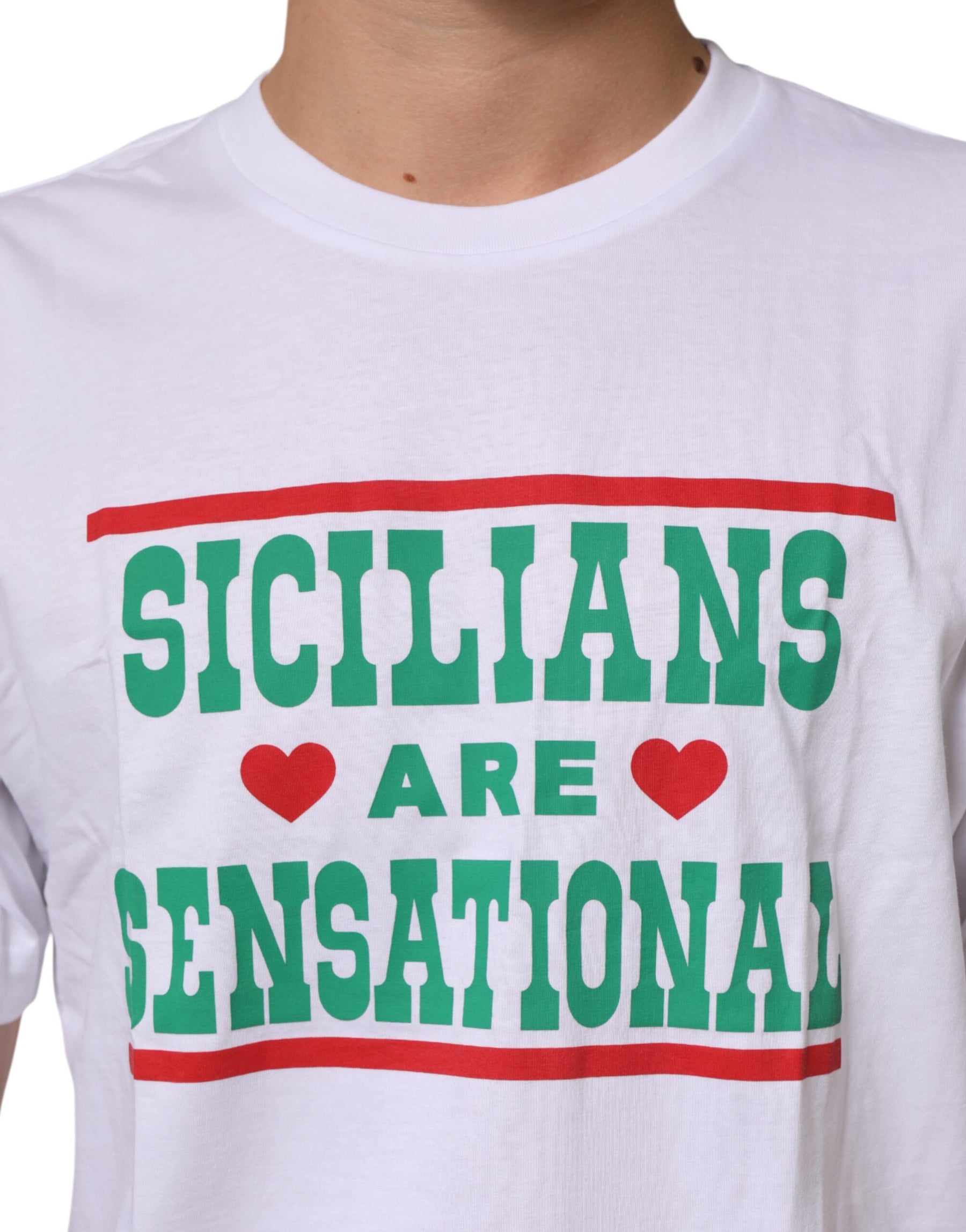 Dolce & Gabbana White Graphic Print Cotton Crew Neck T-shirt | Regal Royce