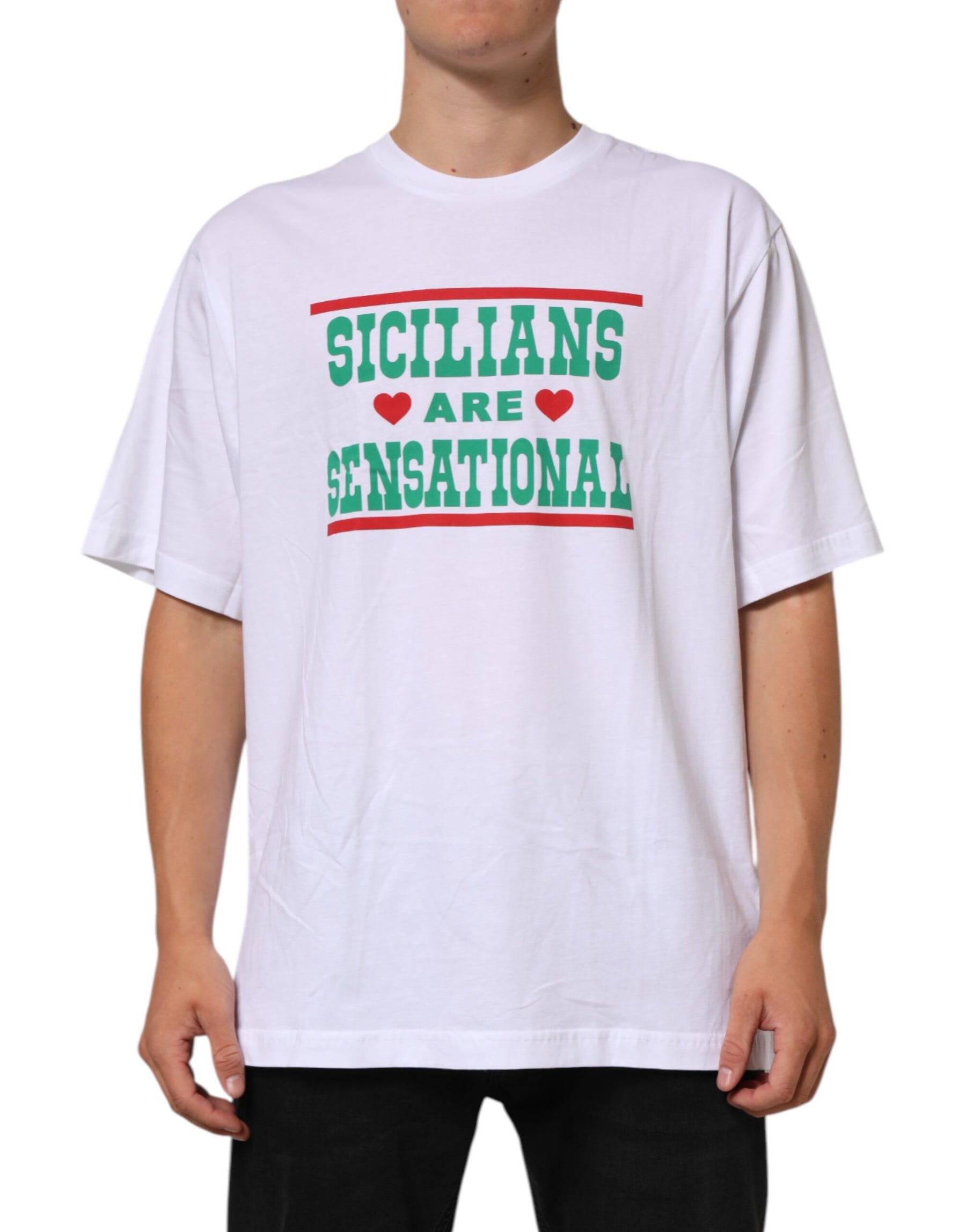 Dolce & Gabbana White Graphic Print Cotton CrewNeck T-shirt | Regal Royce