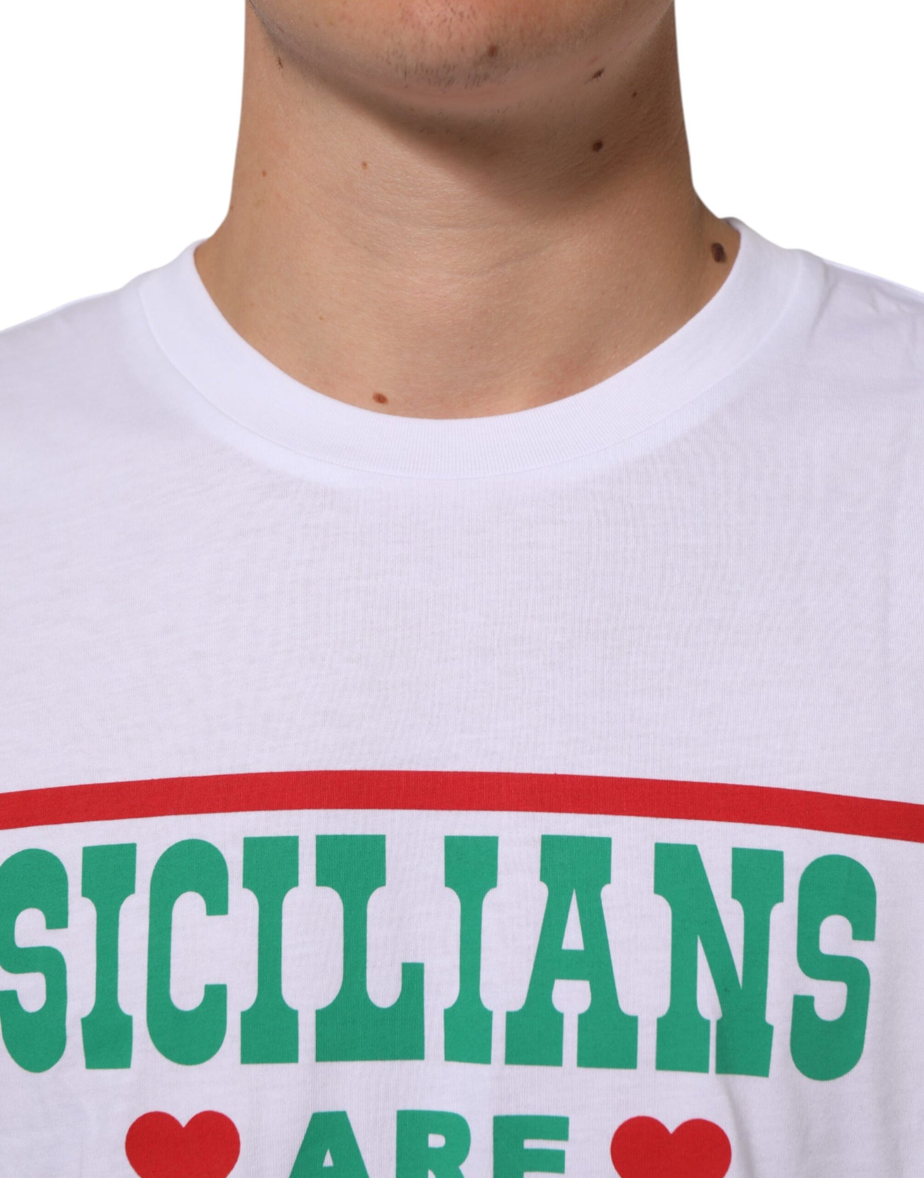 Dolce & Gabbana White Graphic Print Cotton CrewNeck T-shirt | Regal Royce