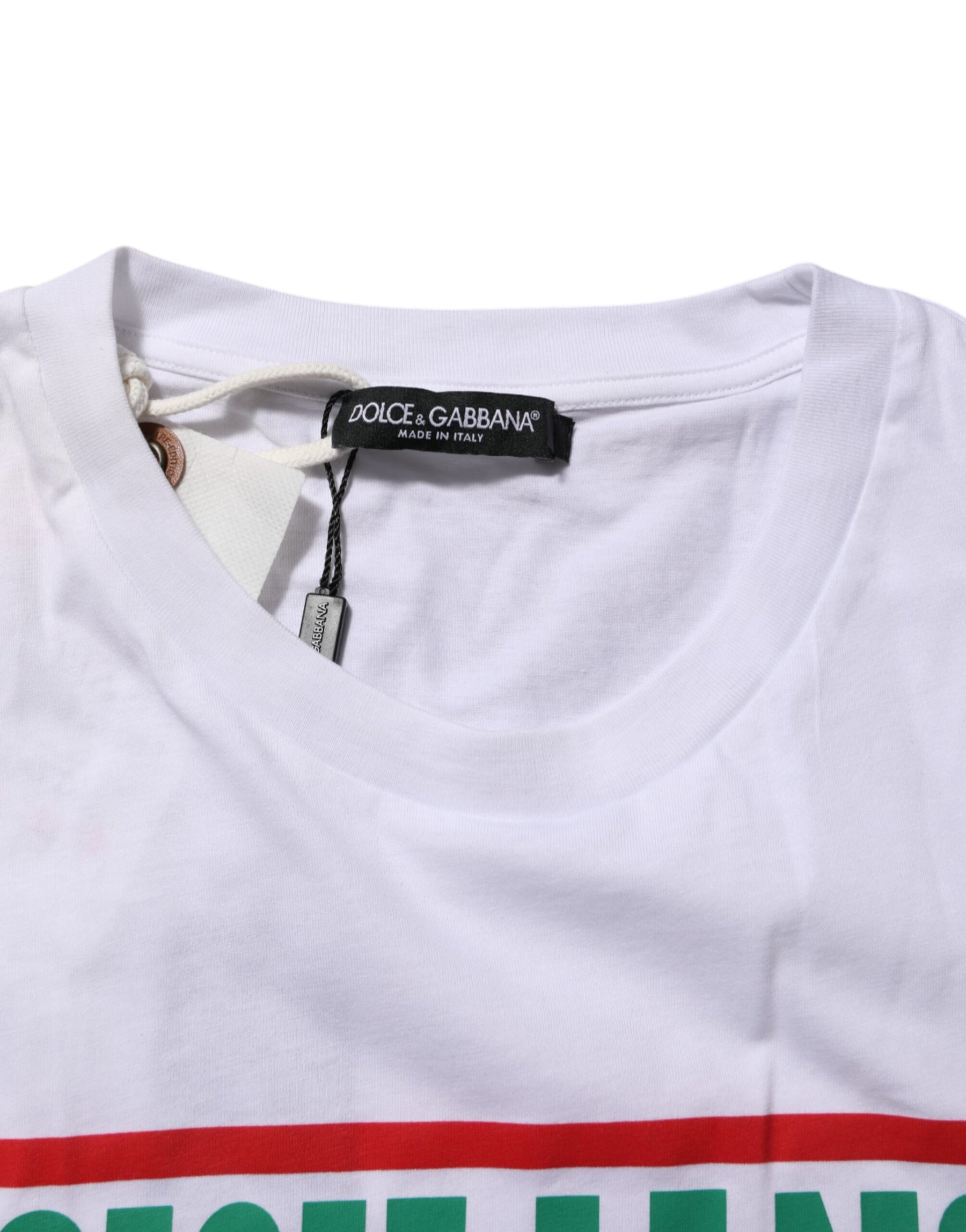 Dolce & Gabbana White Graphic Print Cotton Crew Neck T-shirt | Regal Royce