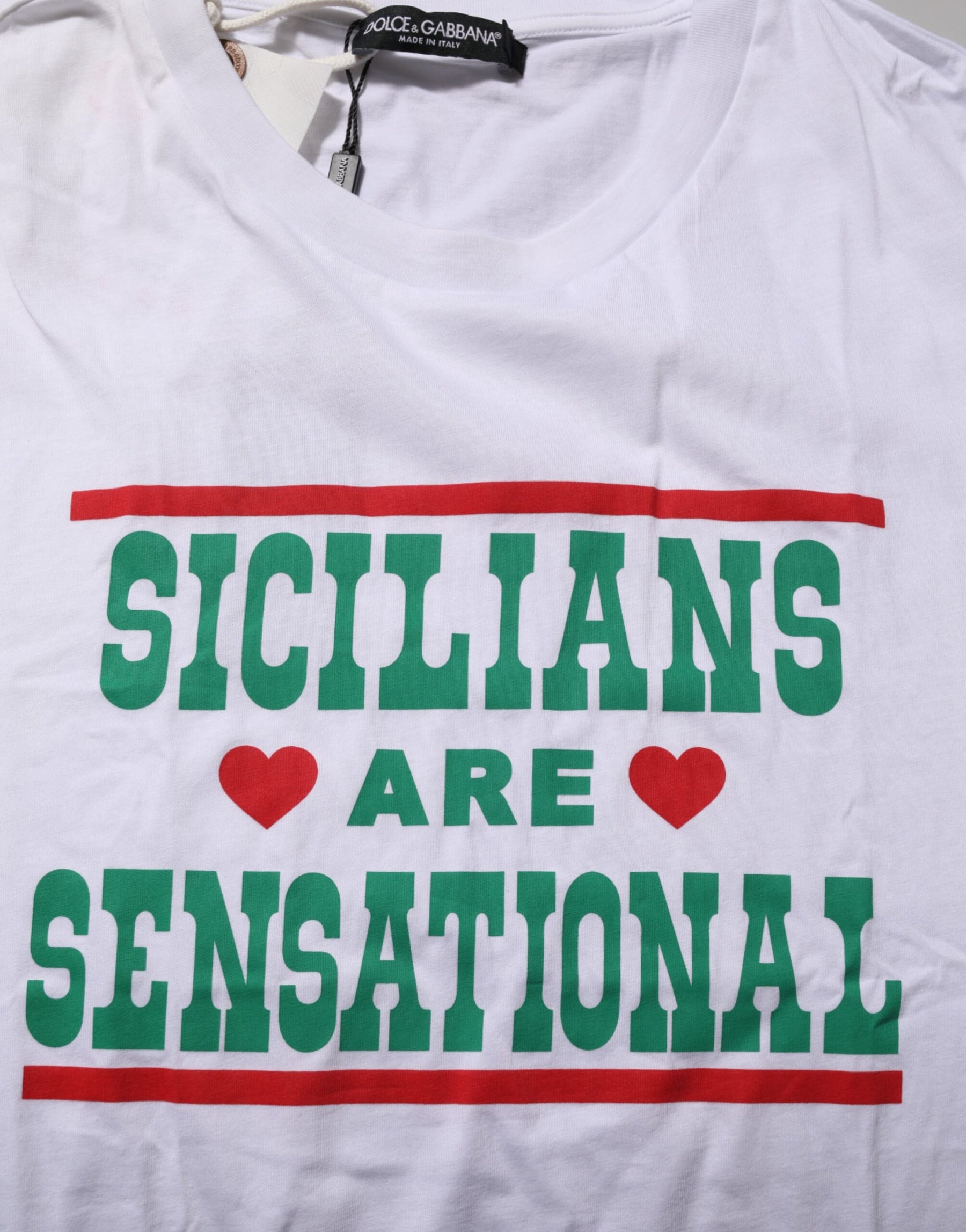 Dolce & Gabbana White Graphic Print Cotton Crew Neck T-shirt | Regal Royce