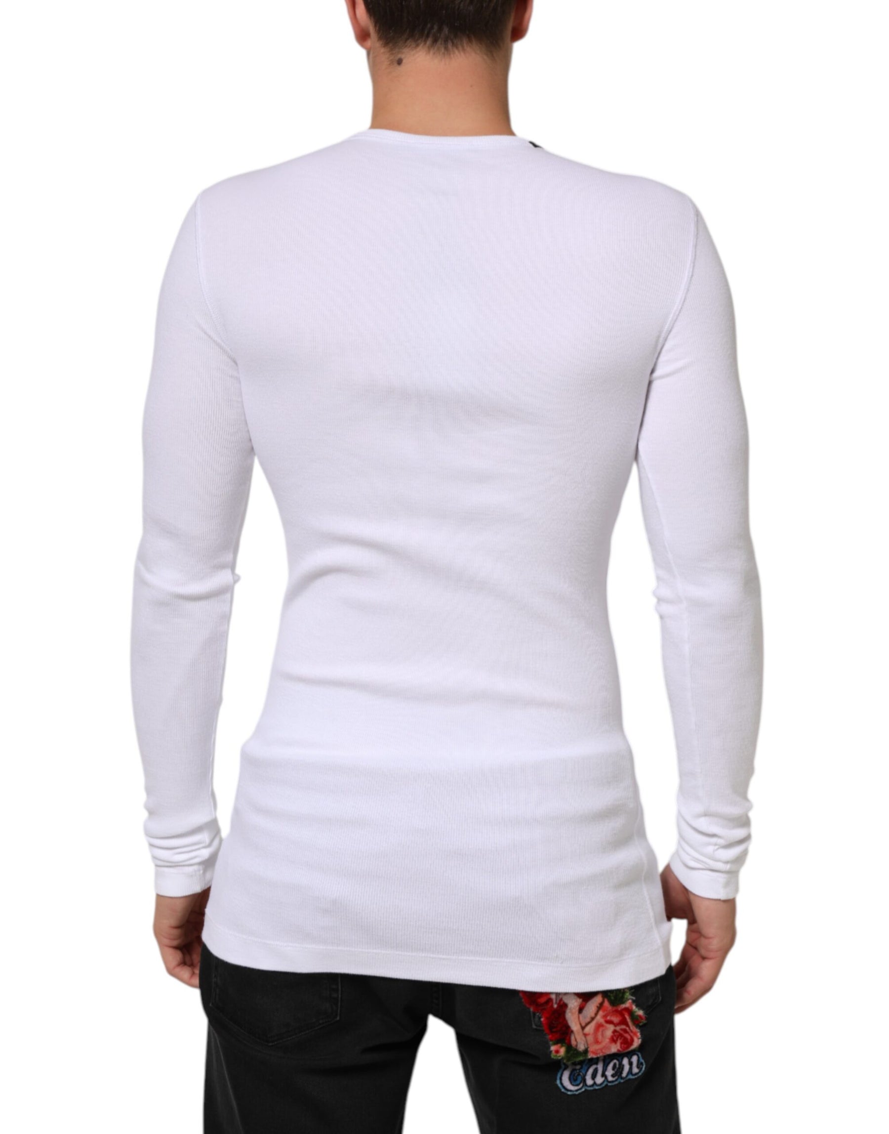 Dolce & Gabbana White Long Sleeves Button Closure T-shirt | Regal Royce