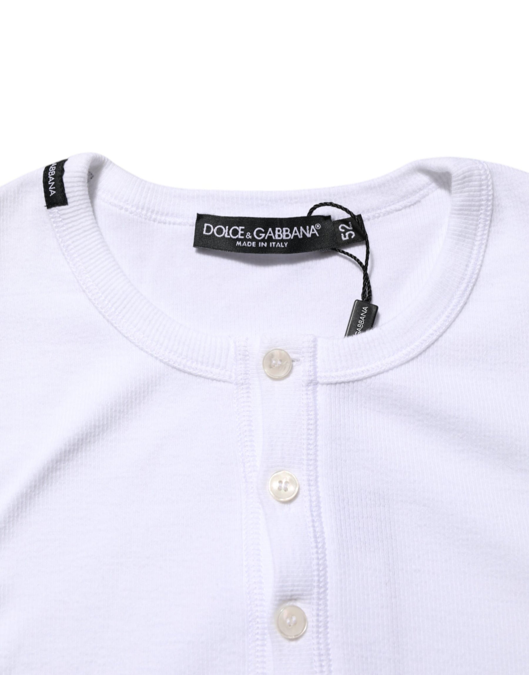 Dolce & Gabbana White Long Sleeves Button Closure T-shirt | Regal Royce