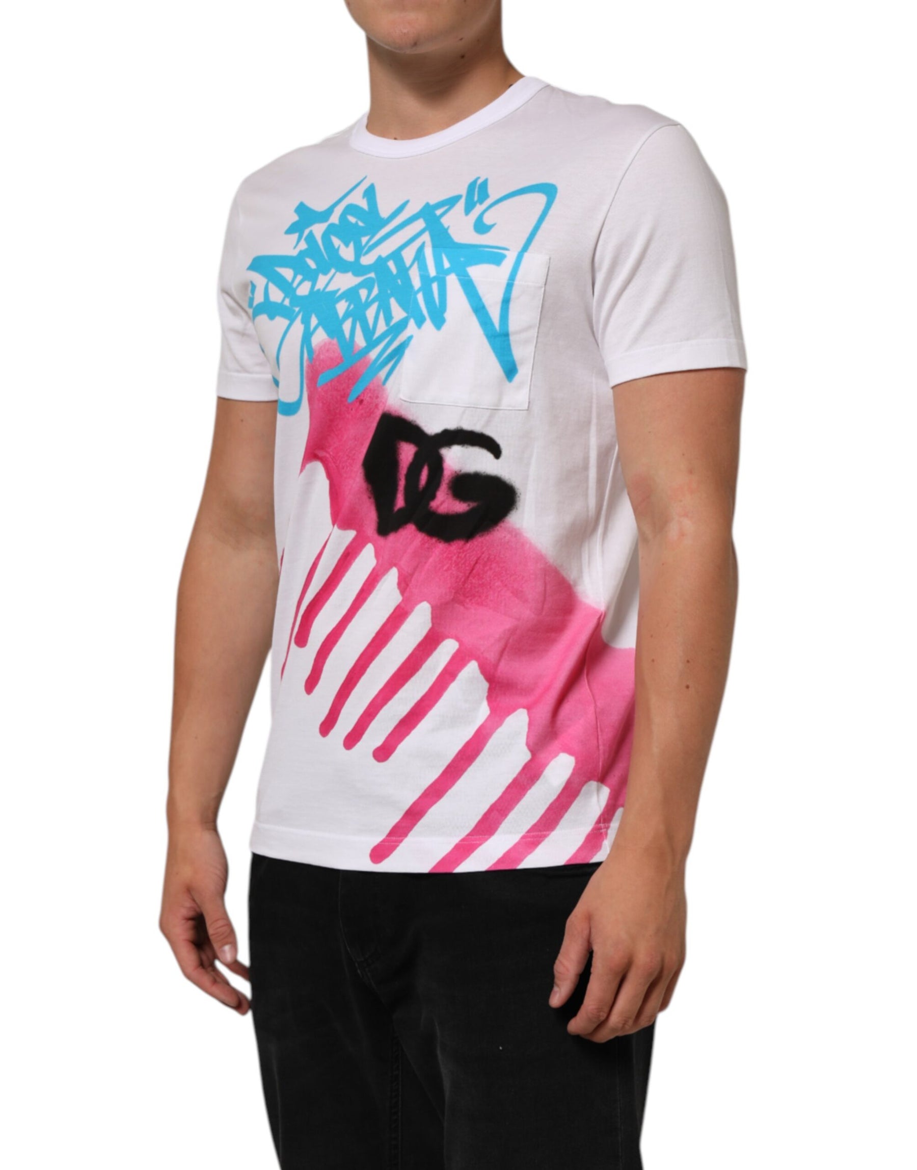 Dolce & Gabbana White Graphic Print Cotton Crew Neck T-shirt | Regal Royce