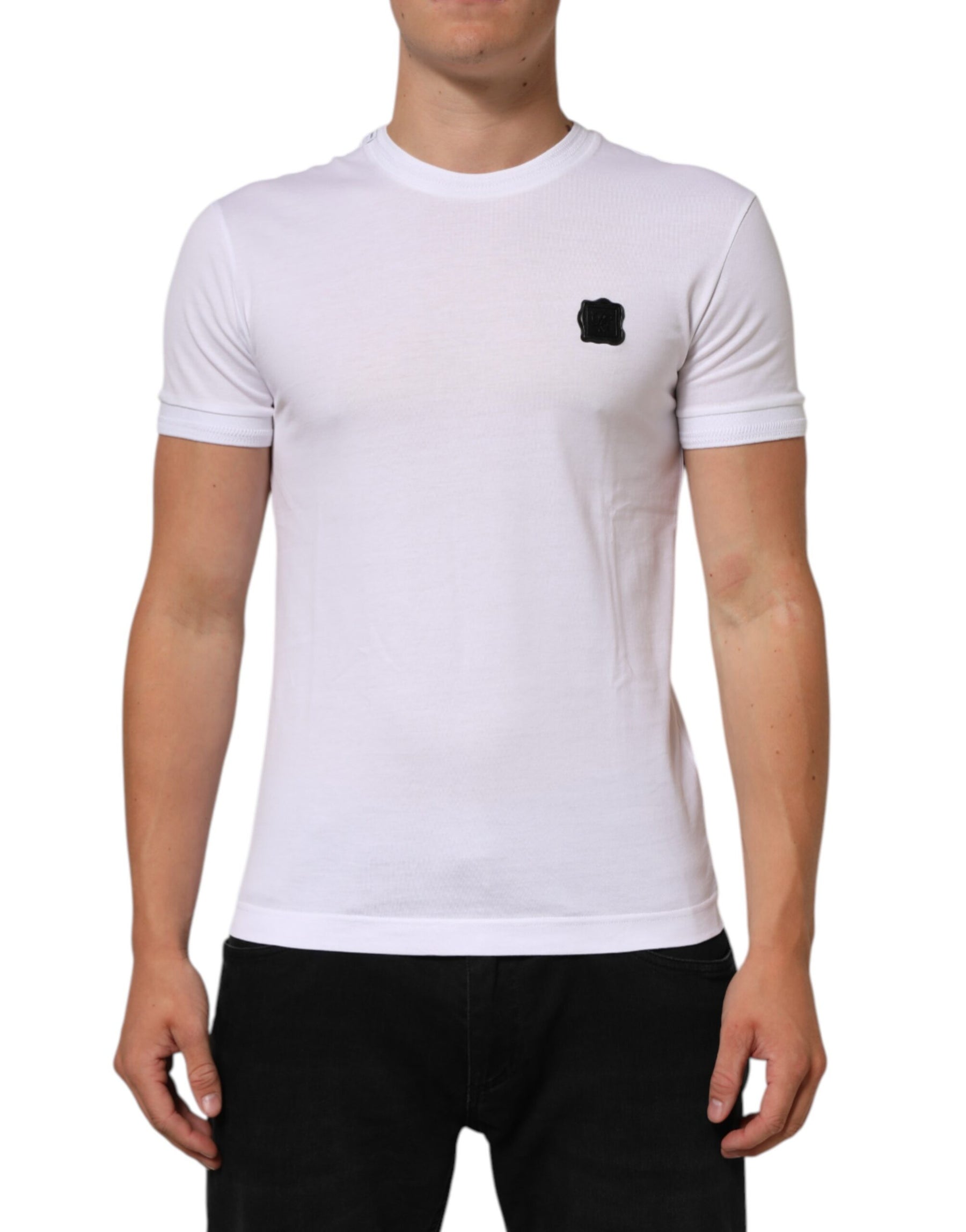 Dolce & Gabbana White Cotton Logo Patch Crew Neck  T-shirt | Regal Royce