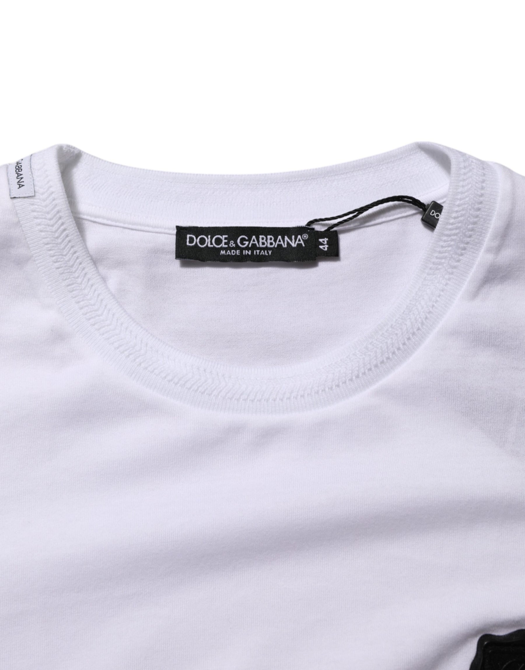 Dolce & Gabbana White Cotton Logo Patch Crew Neck  T-shirt | Regal Royce