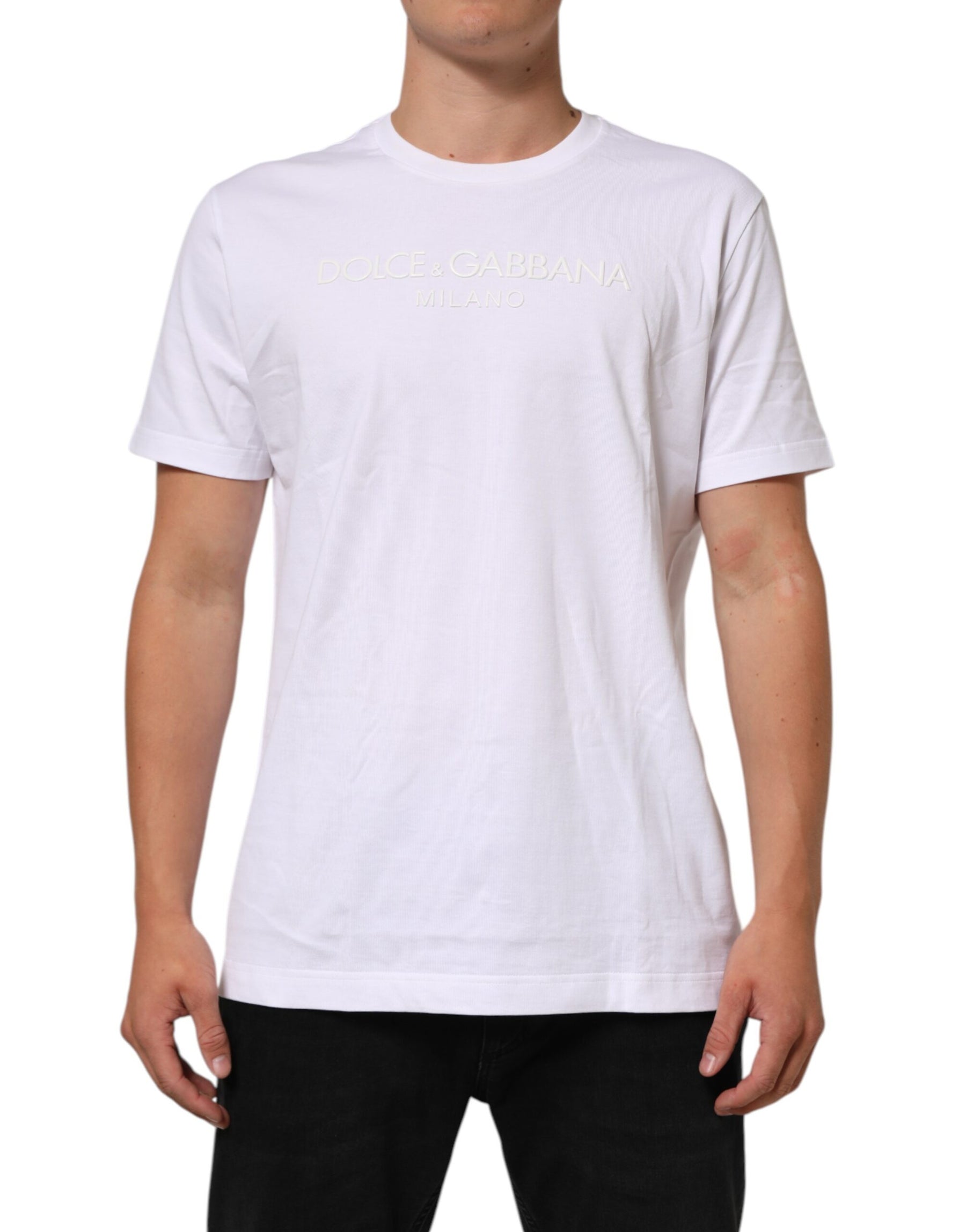 Dolce & Gabbana White Cotton Crew Neck Short Sleeves T-shirt | Regal Royce