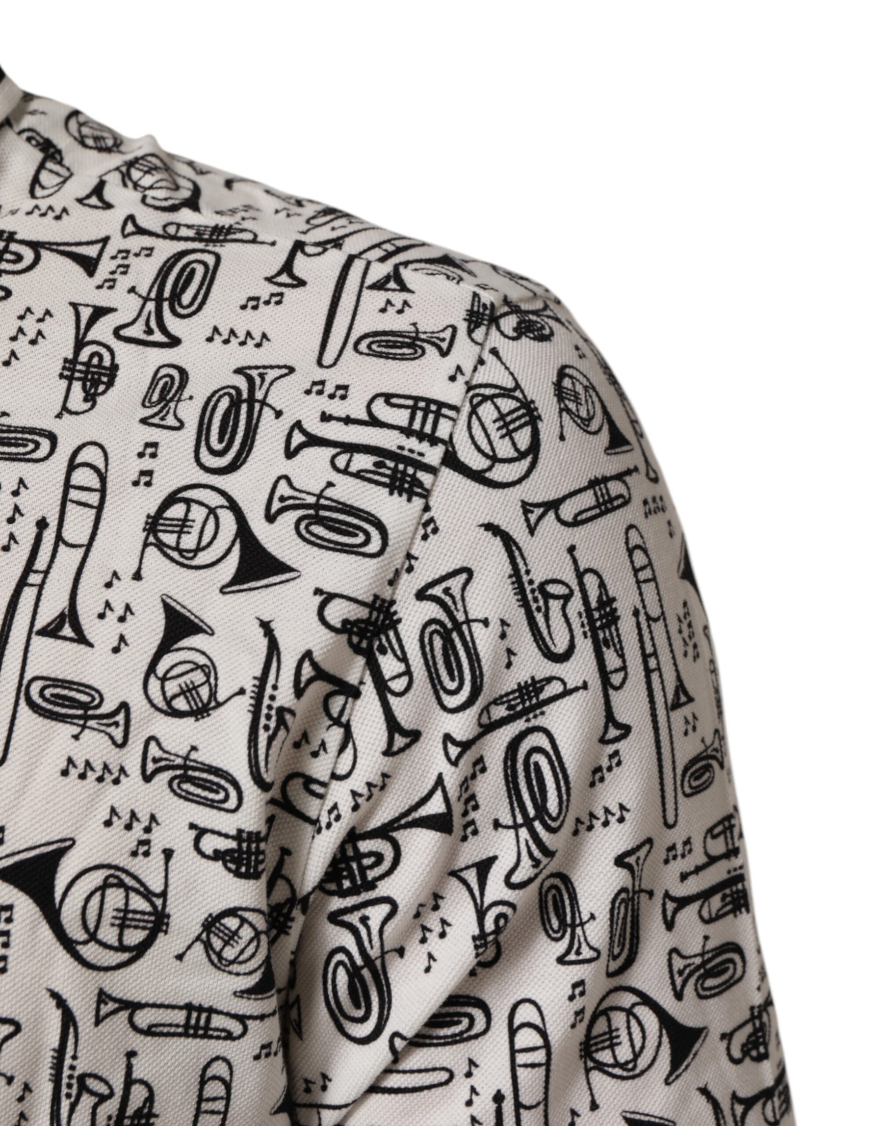 Dolce & Gabbana White Musical Print Collared Polo T-shirt | Regal Royce