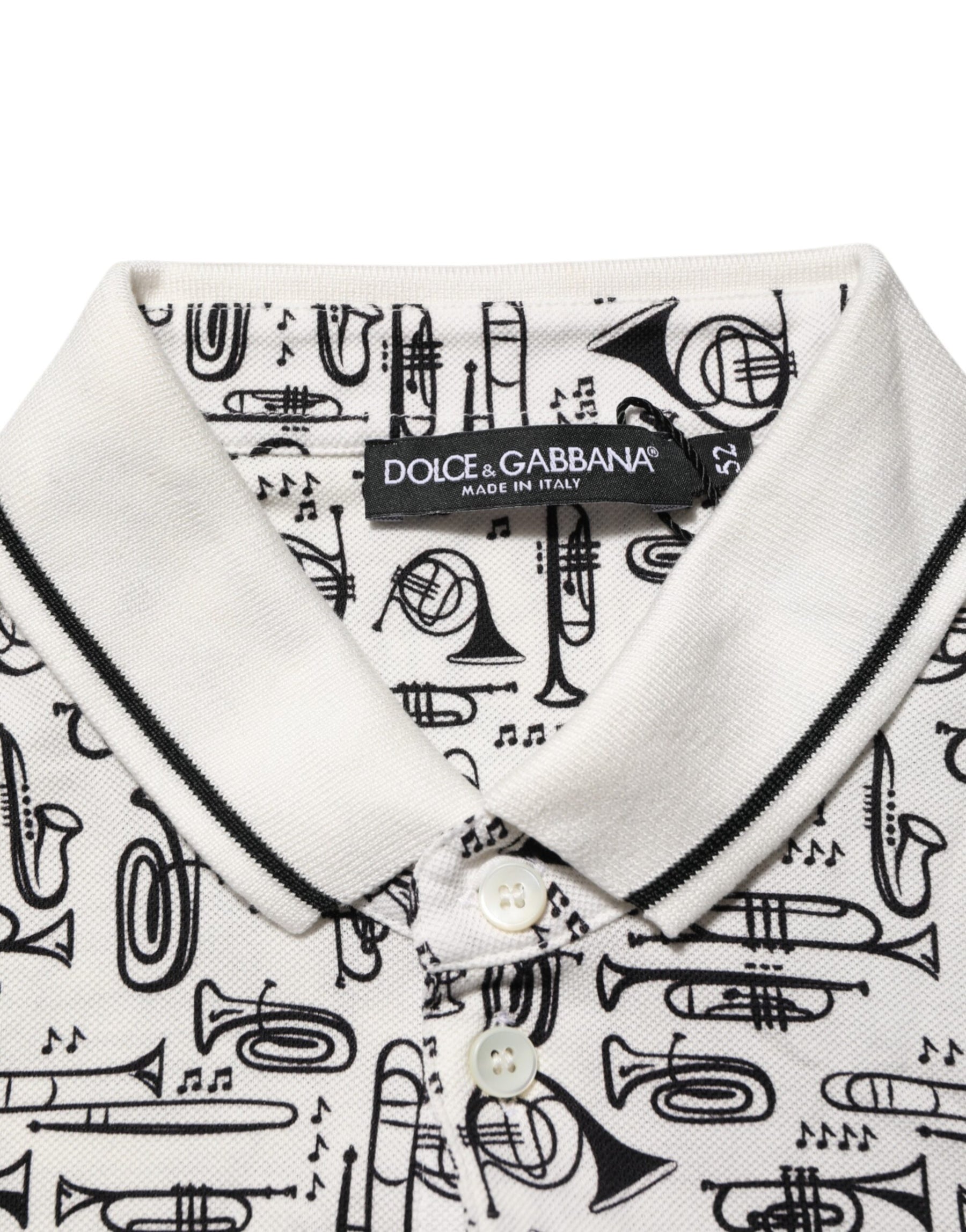 Dolce & Gabbana White Musical Print Collared Polo T-shirt | Regal Royce