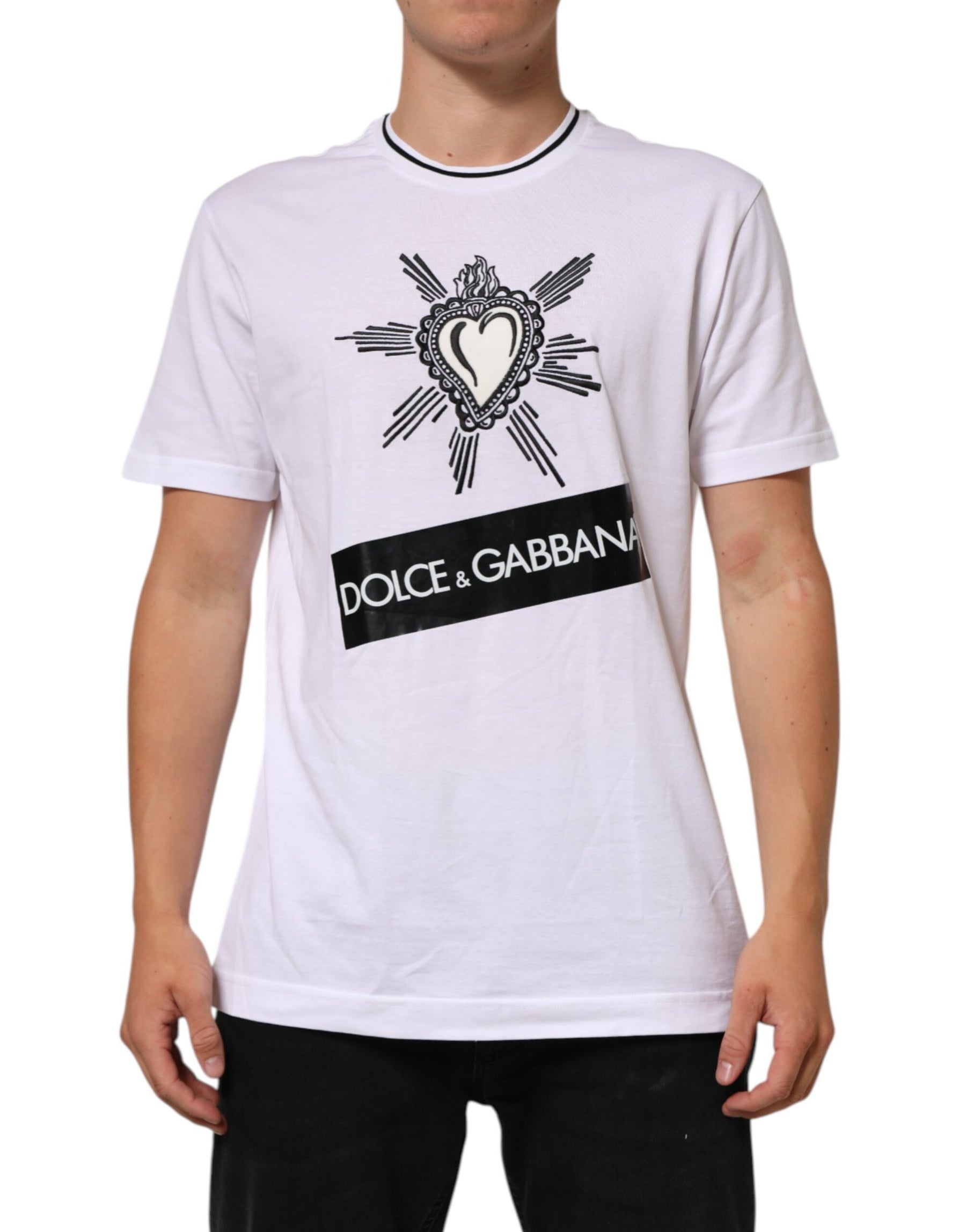 Dolce & Gabbana White Sacred Heart Short Sleeve Men T-shirt | Regal Royce