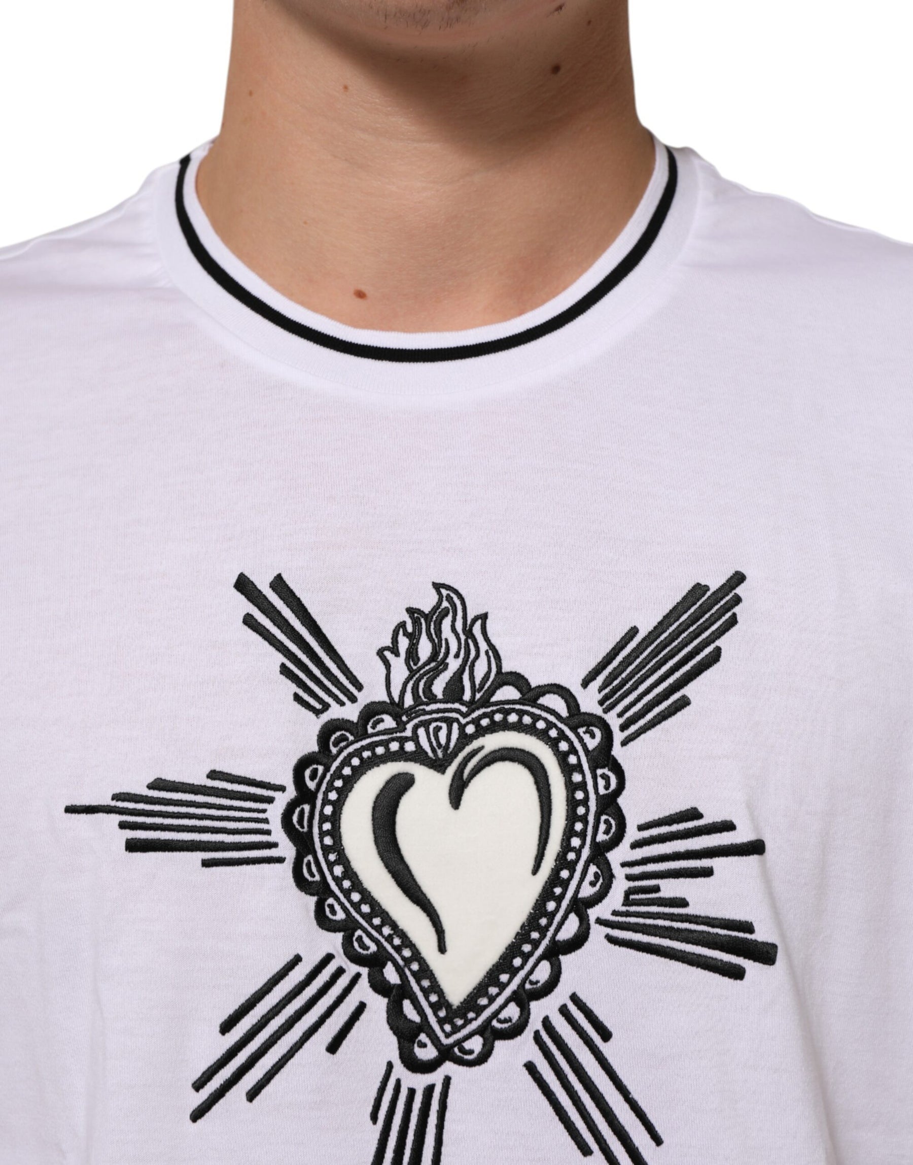 Dolce & Gabbana White Sacred Heart Short Sleeve Men T-shirt | Regal Royce