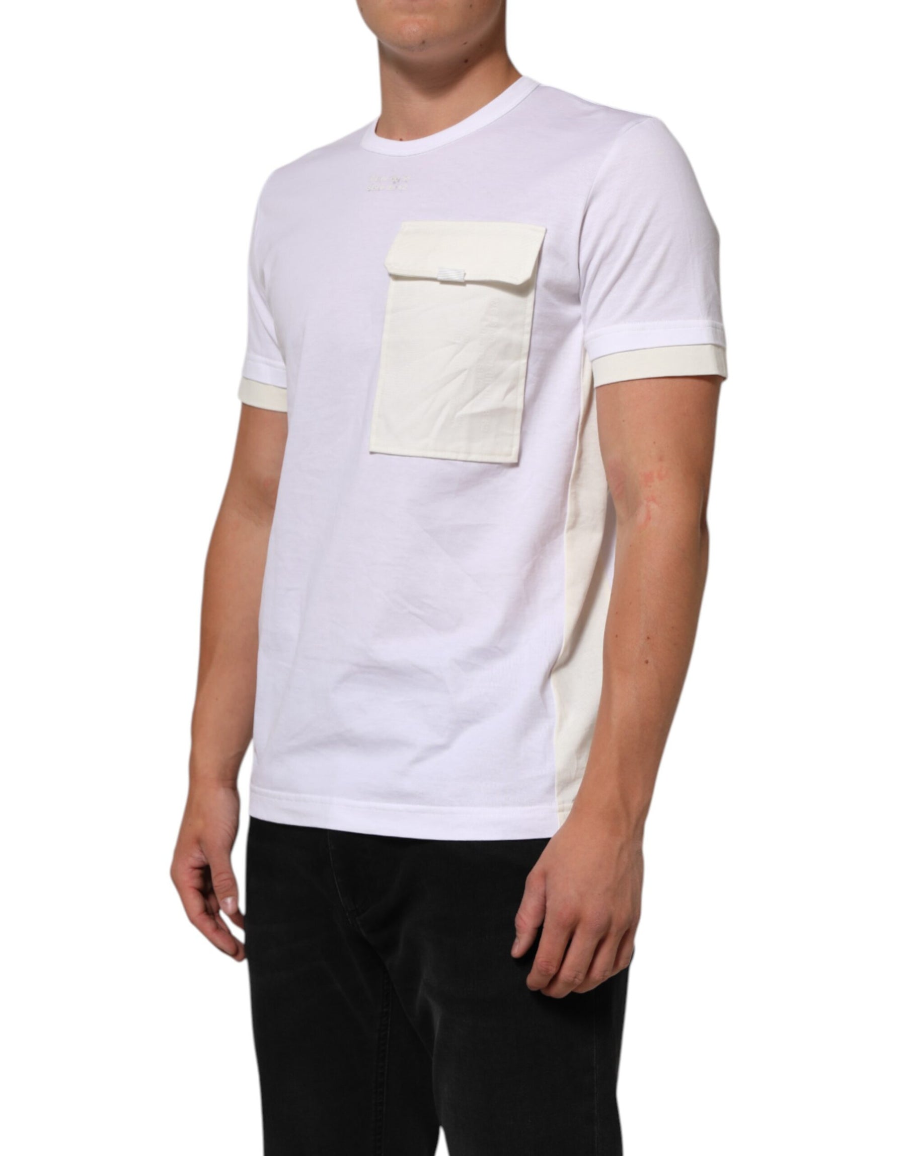 Dolce & Gabbana White Cotton Pocket Short Sleeves Men T-shirt | Regal Royce