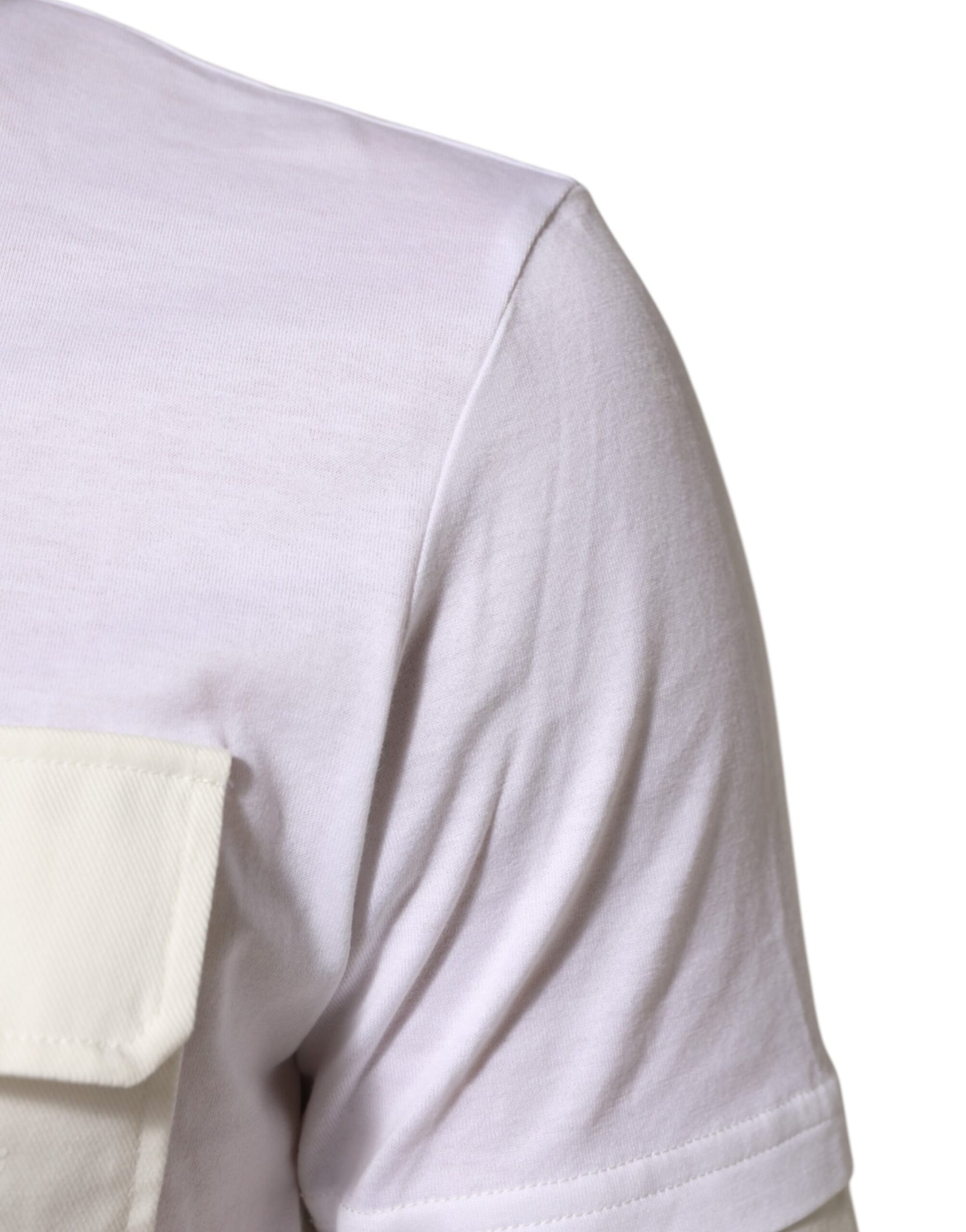 Dolce & Gabbana White Cotton Pocket Short Sleeves Men T-shirt | Regal Royce