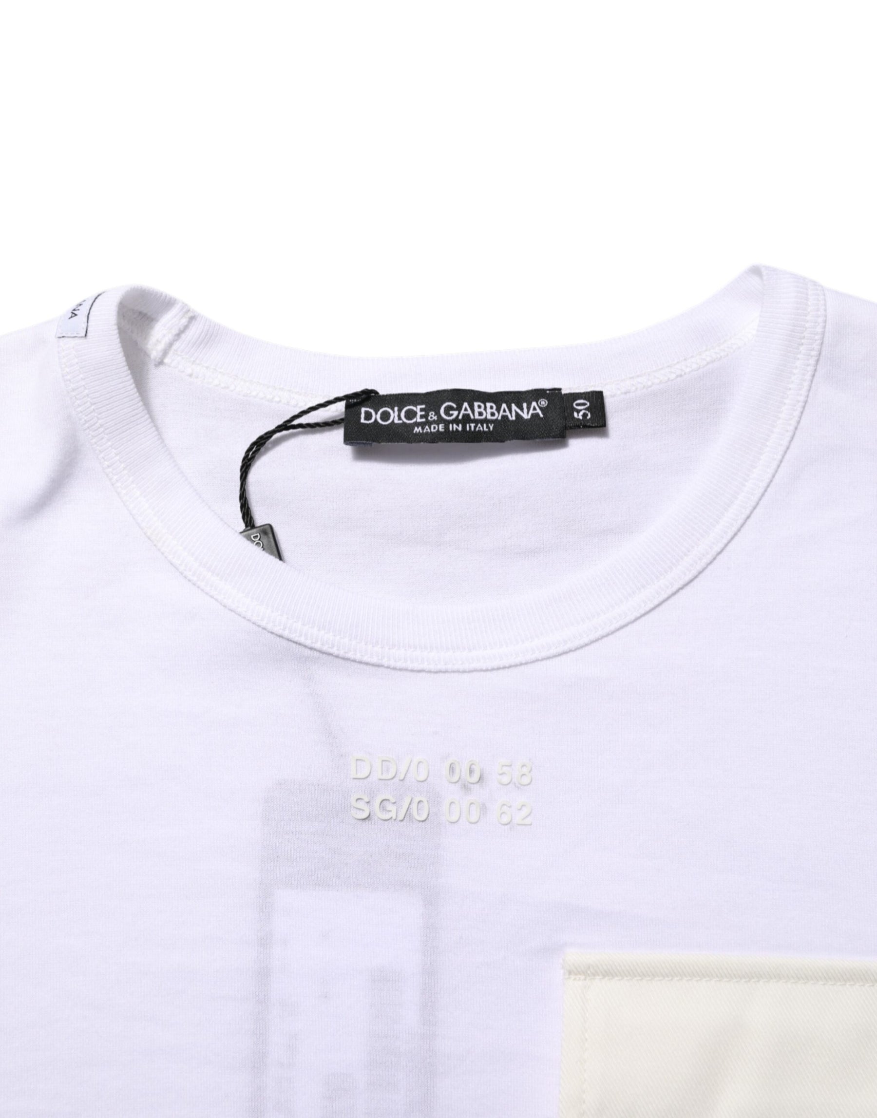 Dolce & Gabbana White Cotton Pocket Short Sleeves Men T-shirt | Regal Royce