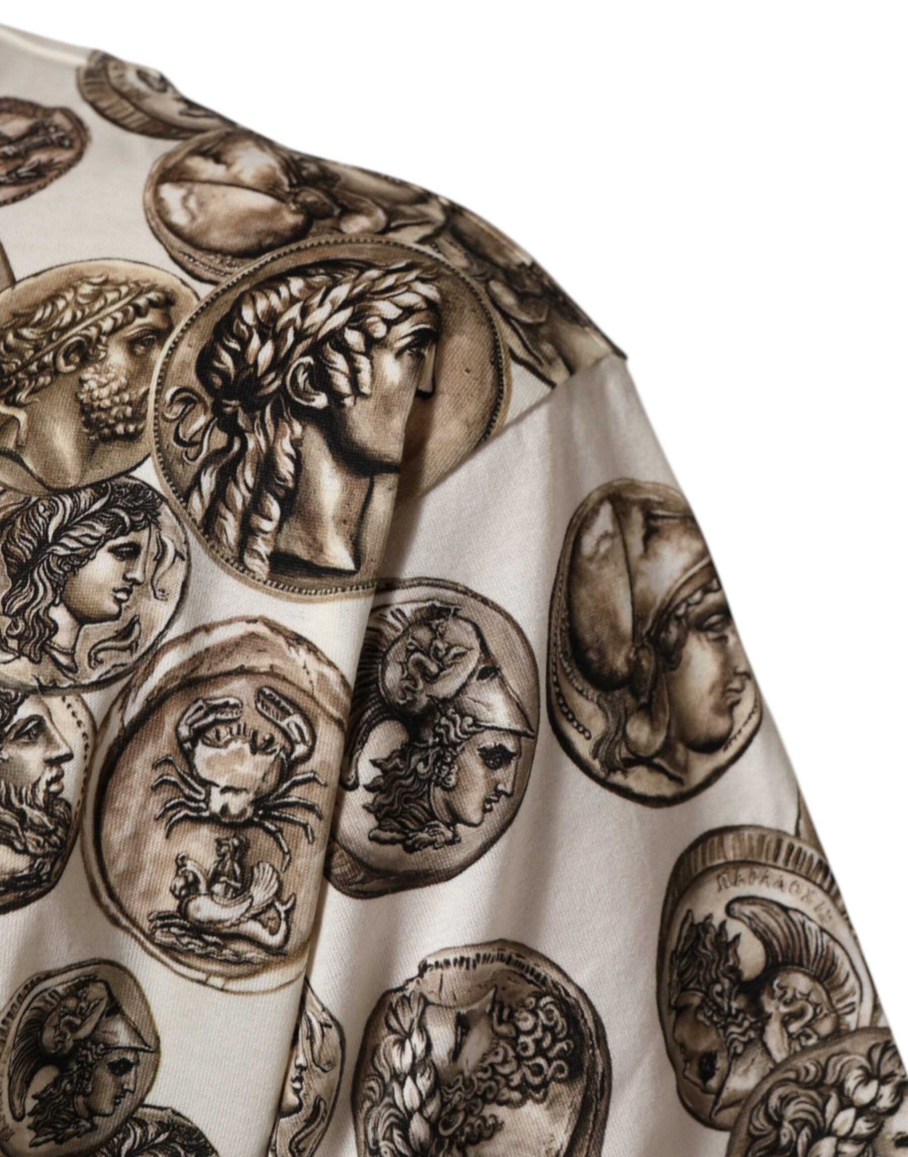 Dolce & Gabbana White Coin Print Cotton Crew Neck Men T-shirt | Regal Royce