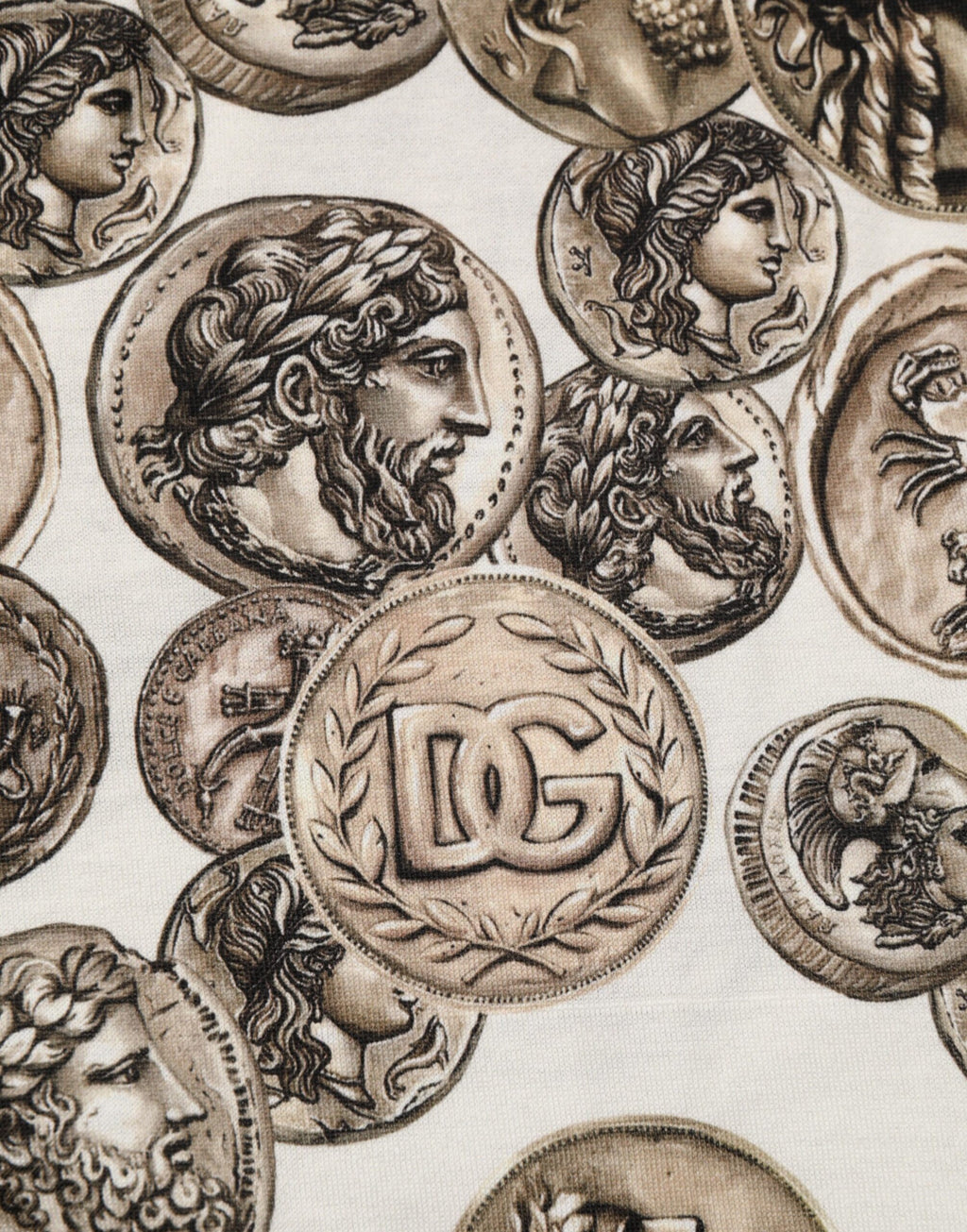 Dolce & Gabbana White Coin Print Cotton Crew Neck Men T-shirt