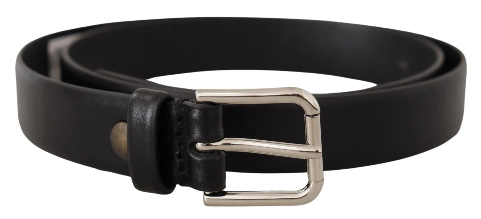 Dolce & Gabbana Black Calf Leather Silver Tone Logo Buckle Belt | Regal Royce
