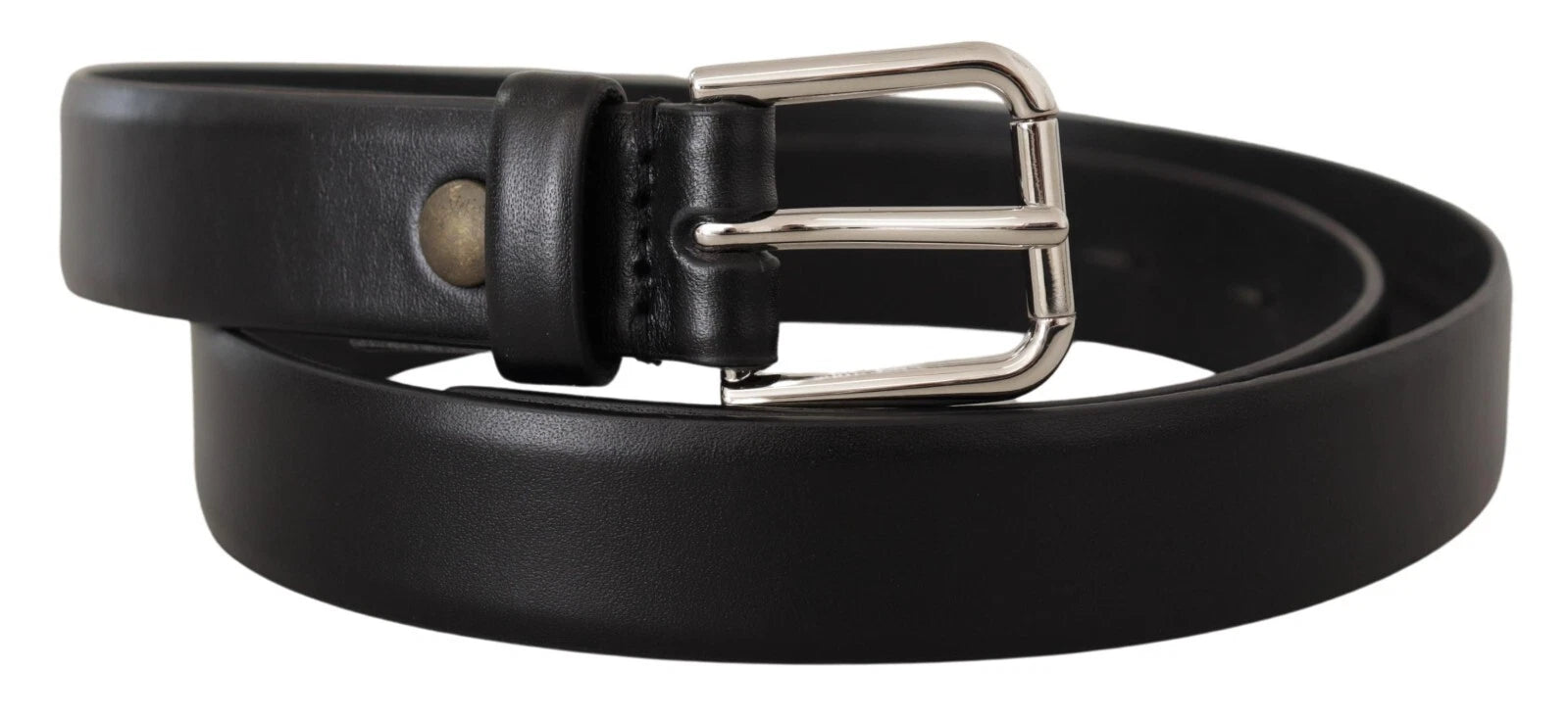 Dolce & Gabbana Black Calf Leather Silver Tone Logo Buckle Belt | Regal Royce