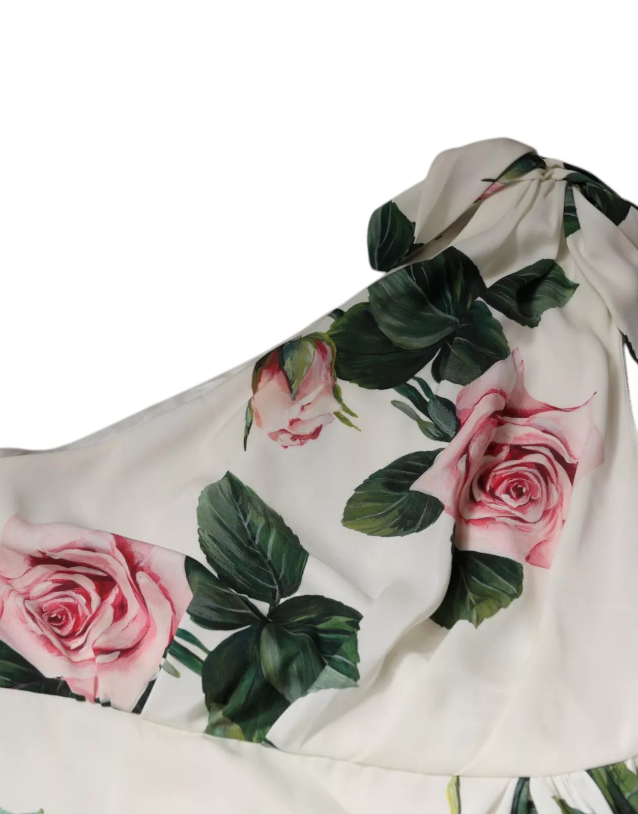 Dolce & Gabbana White Floral Silk One Shoulder Midi Dress | Regal Royce