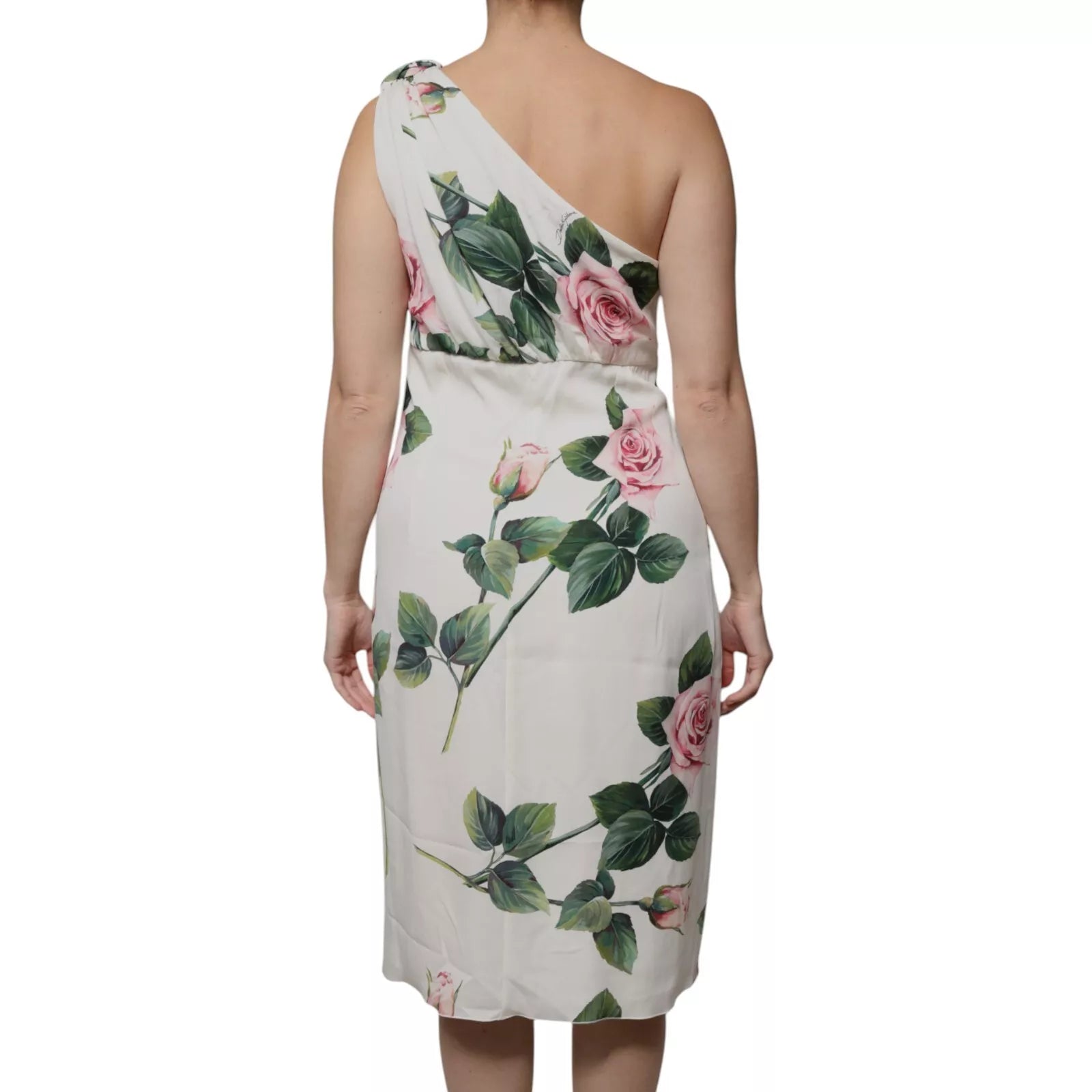 Dolce & Gabbana White Floral Silk One Shoulder Midi Dress | Regal Royce