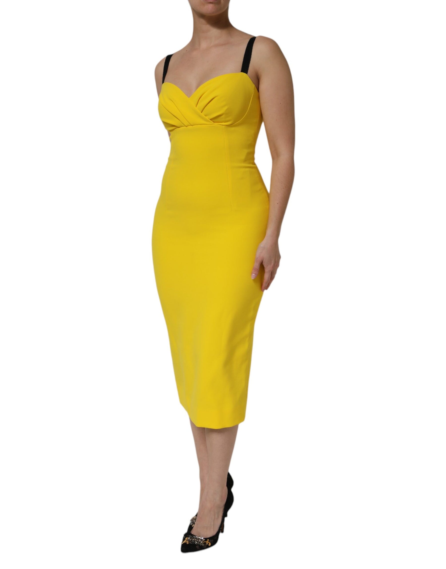 Dolce & Gabbana Yellow Polyester Sleeveless Sheath Midi Dress | Regal Royce