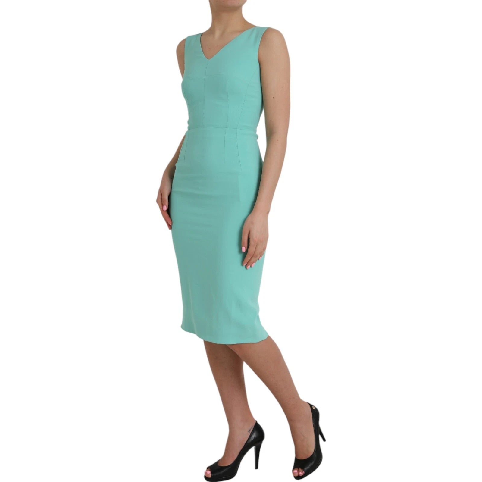 Dolce & Gabbana Green Viscose Sleeveless Sheath Midi Dress | Regal Royce