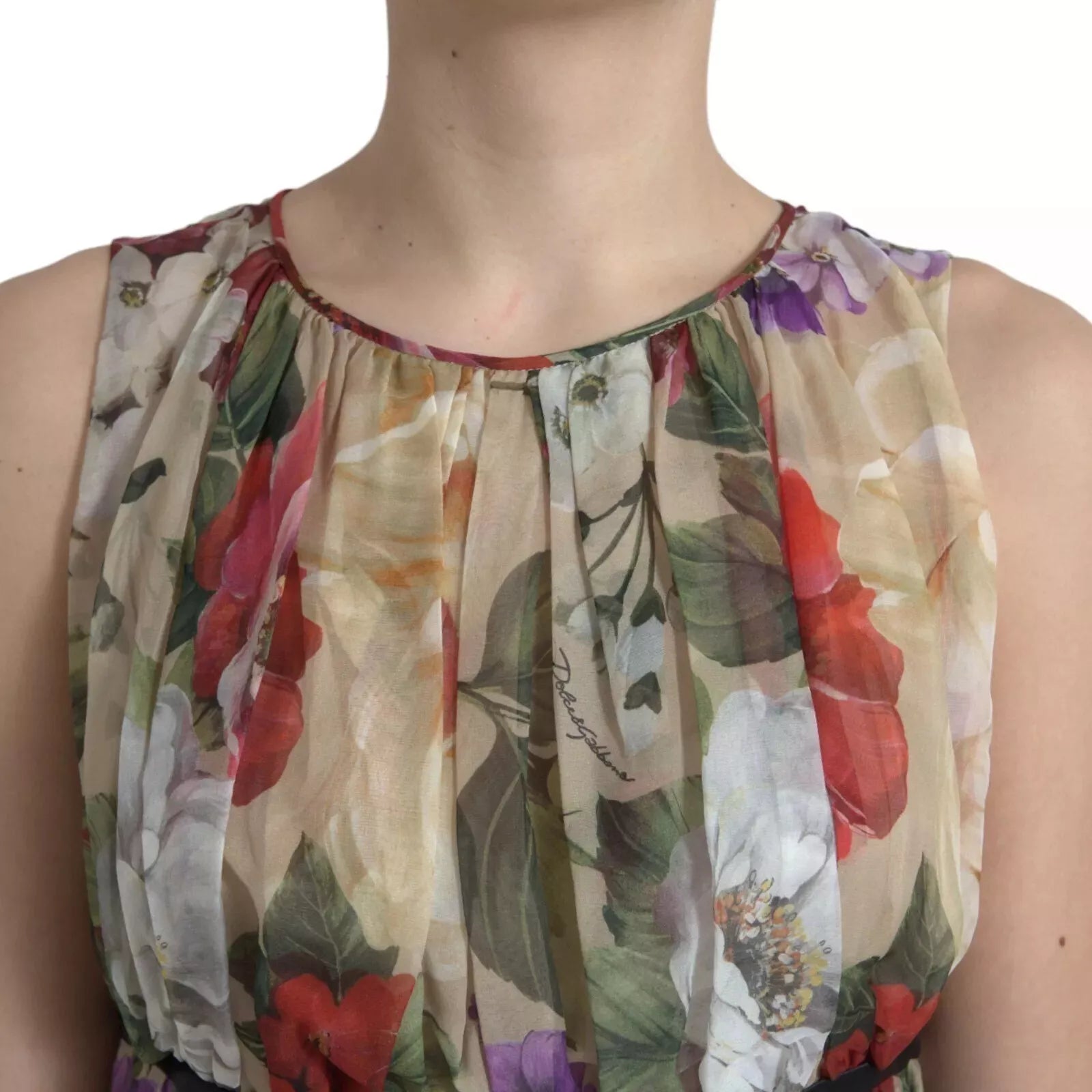 Dolce & Gabbana Beige Floral Sleeveless A-line Mini Dress | Regal Royce