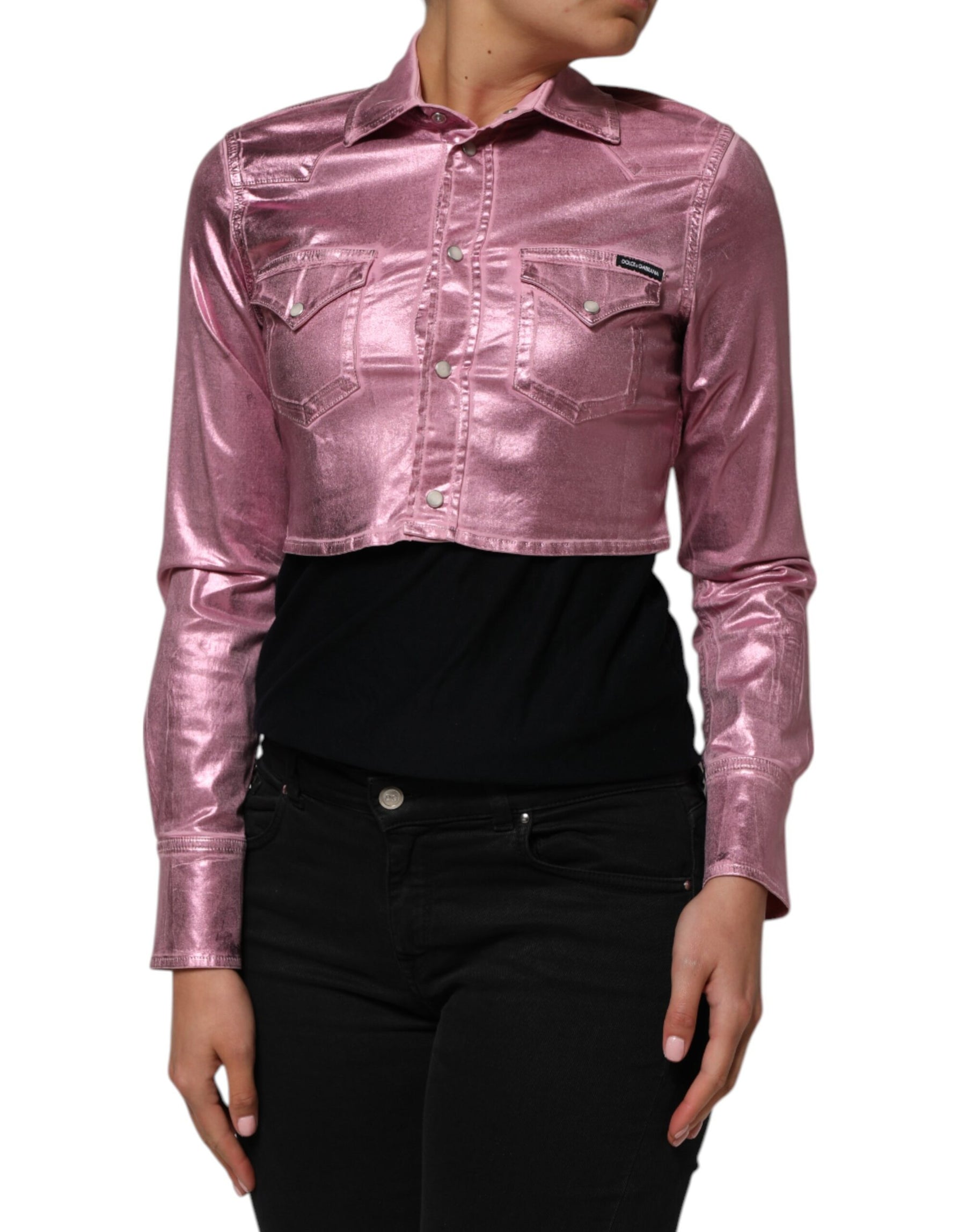 Dolce & Gabbana Pink Cotton Stretch Collared Cropped Jacket | Regal Royce