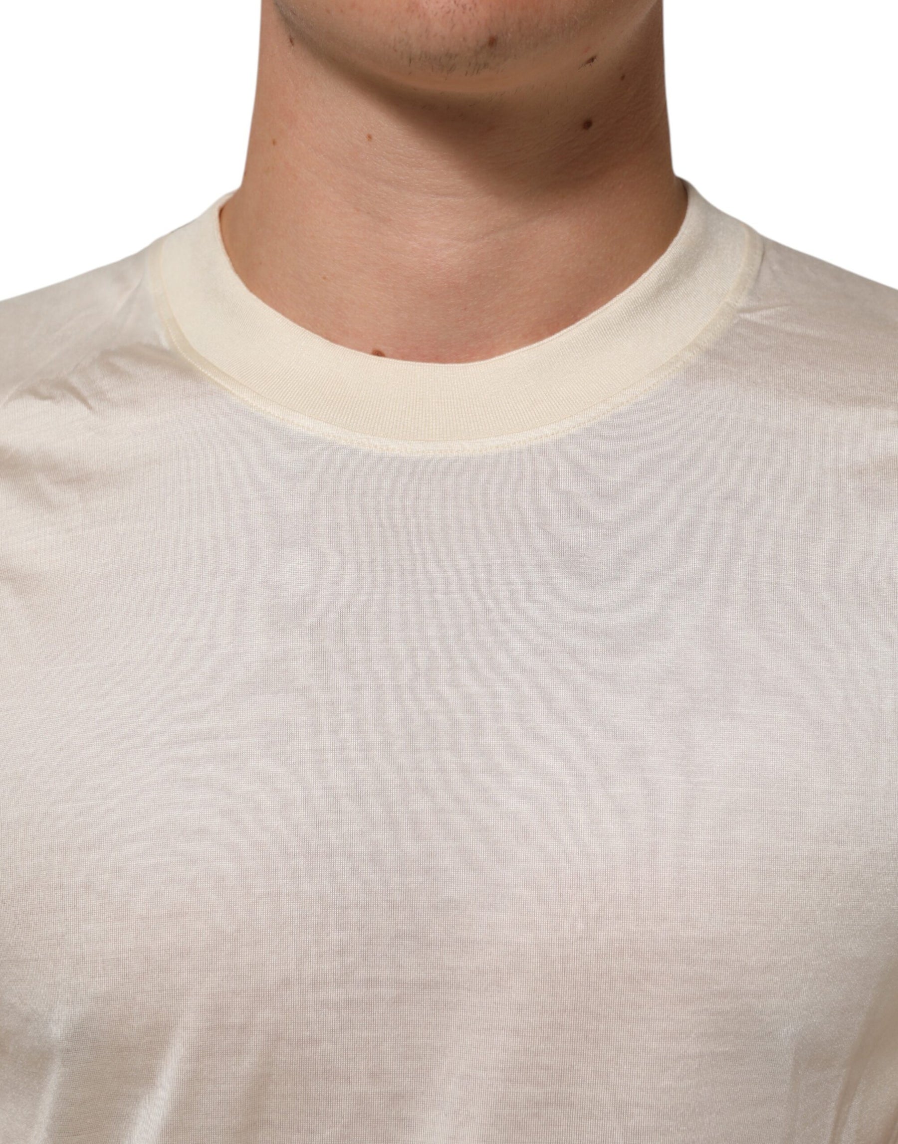 Dolce & Gabbana Off White Silk Crew Neck Short Sleeve T-shirt | Regal Royce