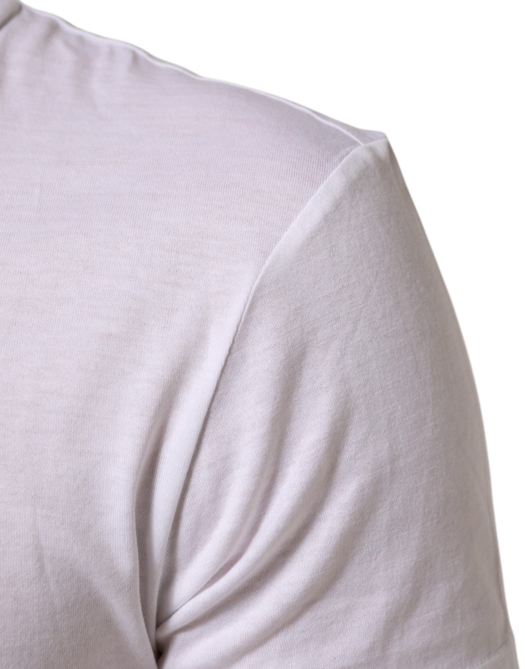 Dolce & Gabbana White Logo Print Cotton Men Crew Neck T-shirt | Regal Royce