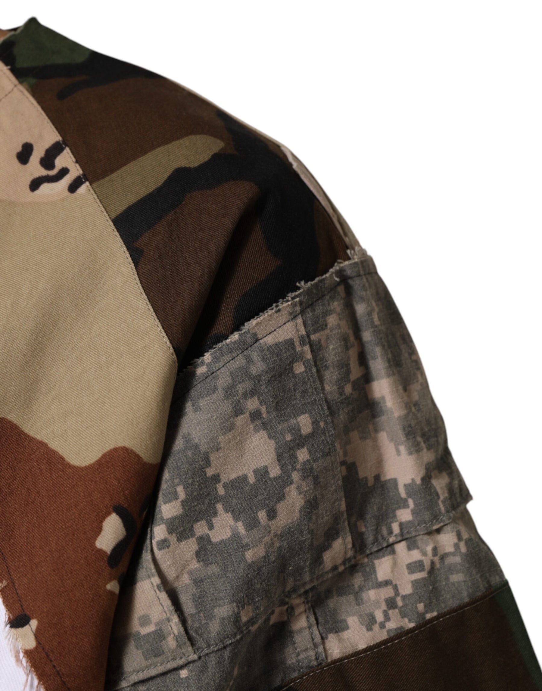 Dolce & Gabbana White Camouflage Patckwork Men Cotton T-shirt | Regal Royce