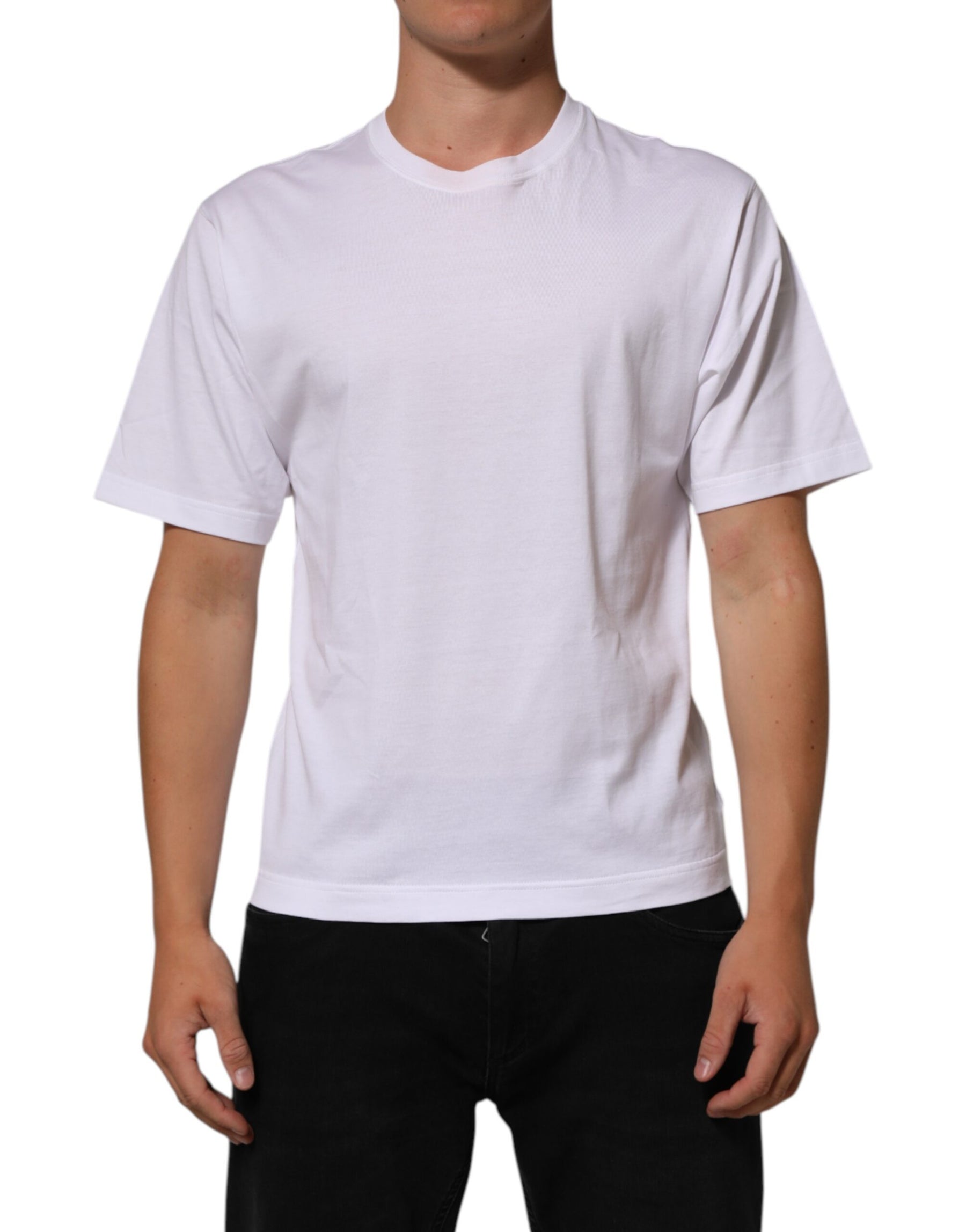 Dolce & Gabbana White Angel Print Cotton Men Crew Neck T-shirt | Regal Royce