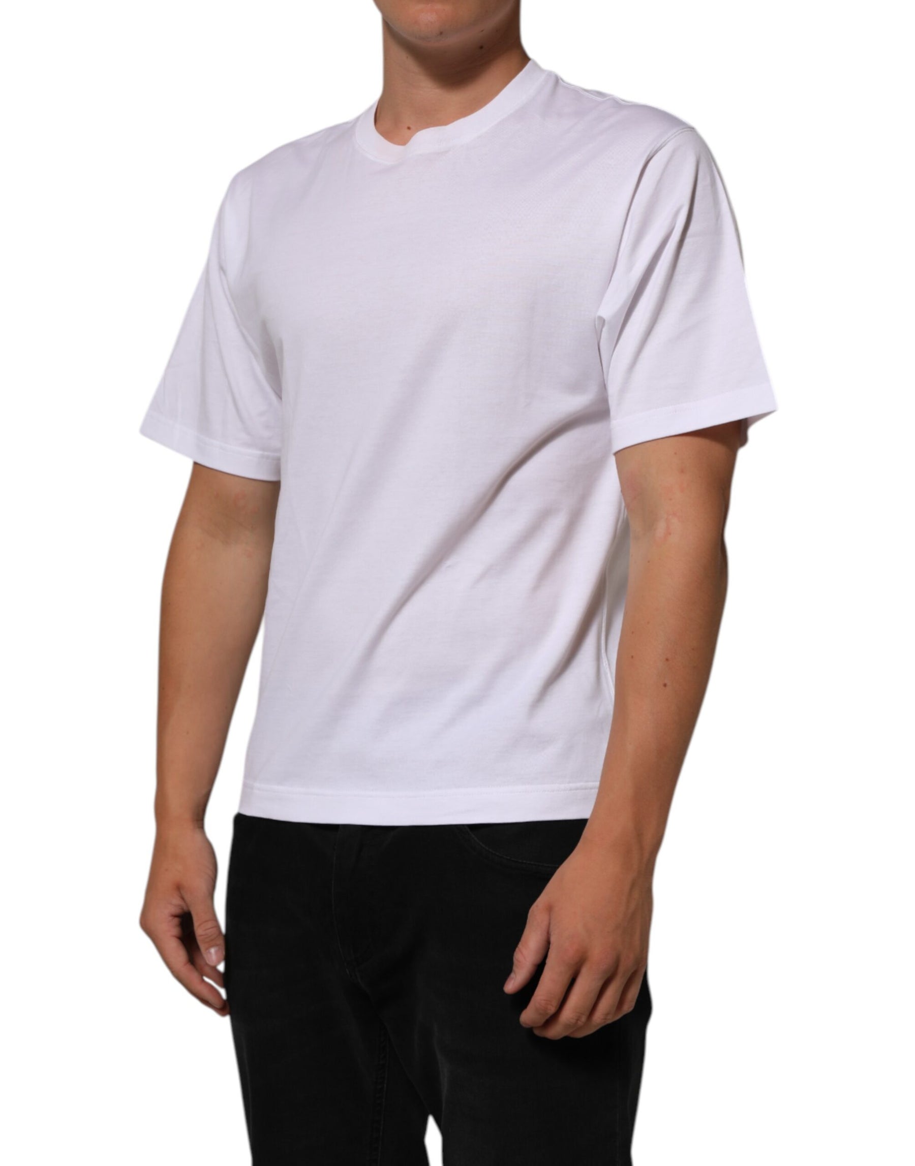 Dolce & Gabbana White Angel Print Cotton Men Crew Neck T-shirt | Regal Royce
