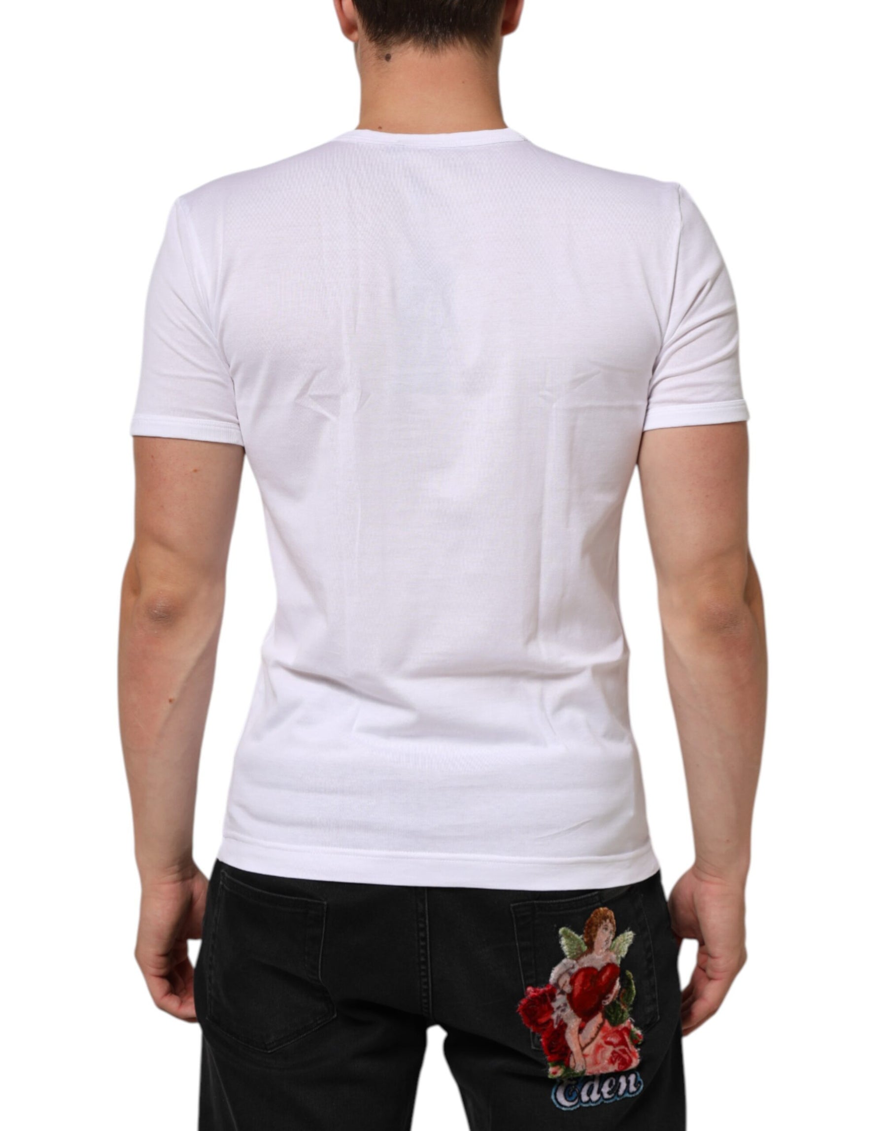 Dolce & Gabbana White Cotton V-Neck Short Sleeves T-shirt | Regal Royce