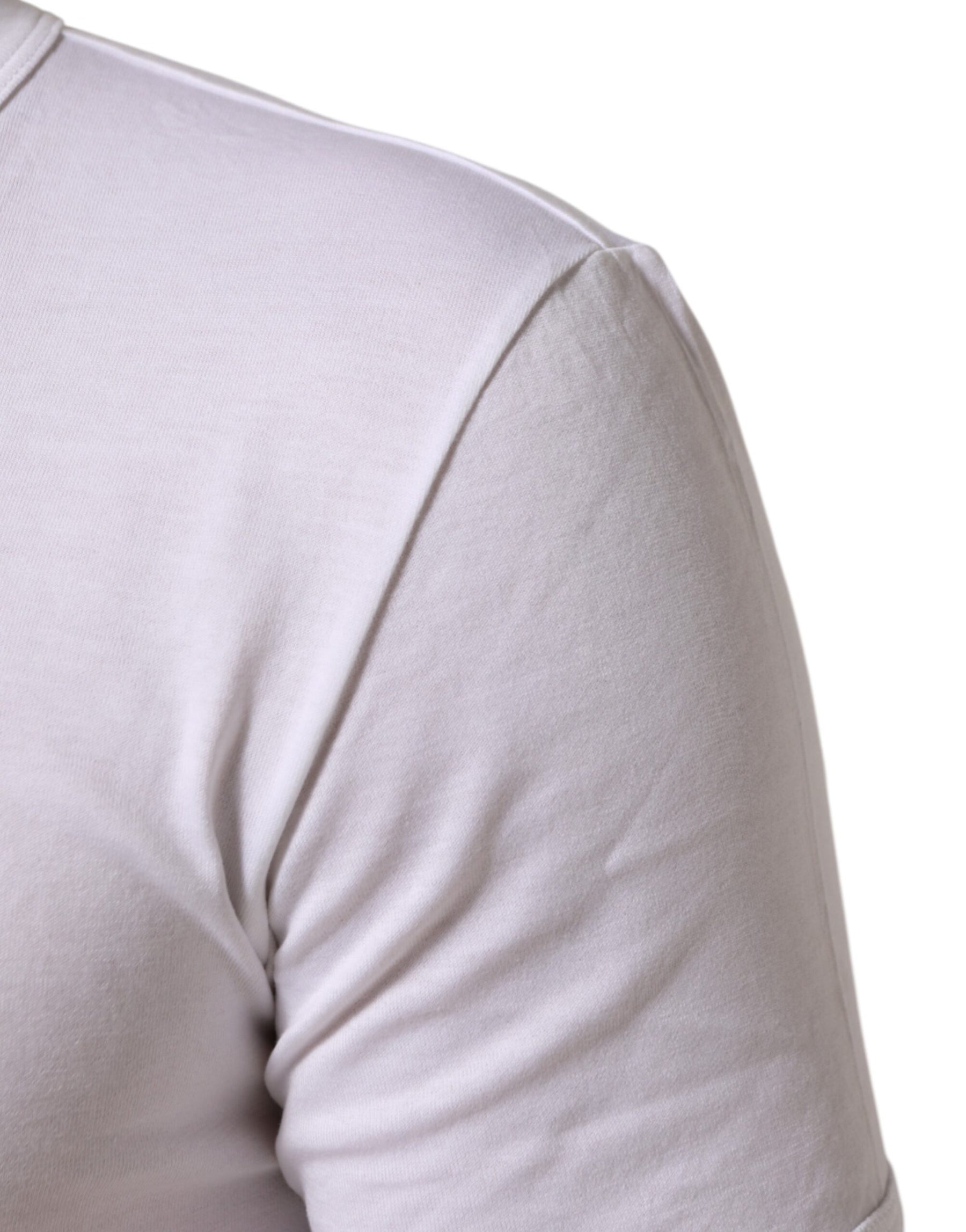 Dolce & Gabbana White Cotton V-Neck Short Sleeves T-shirt | Regal Royce