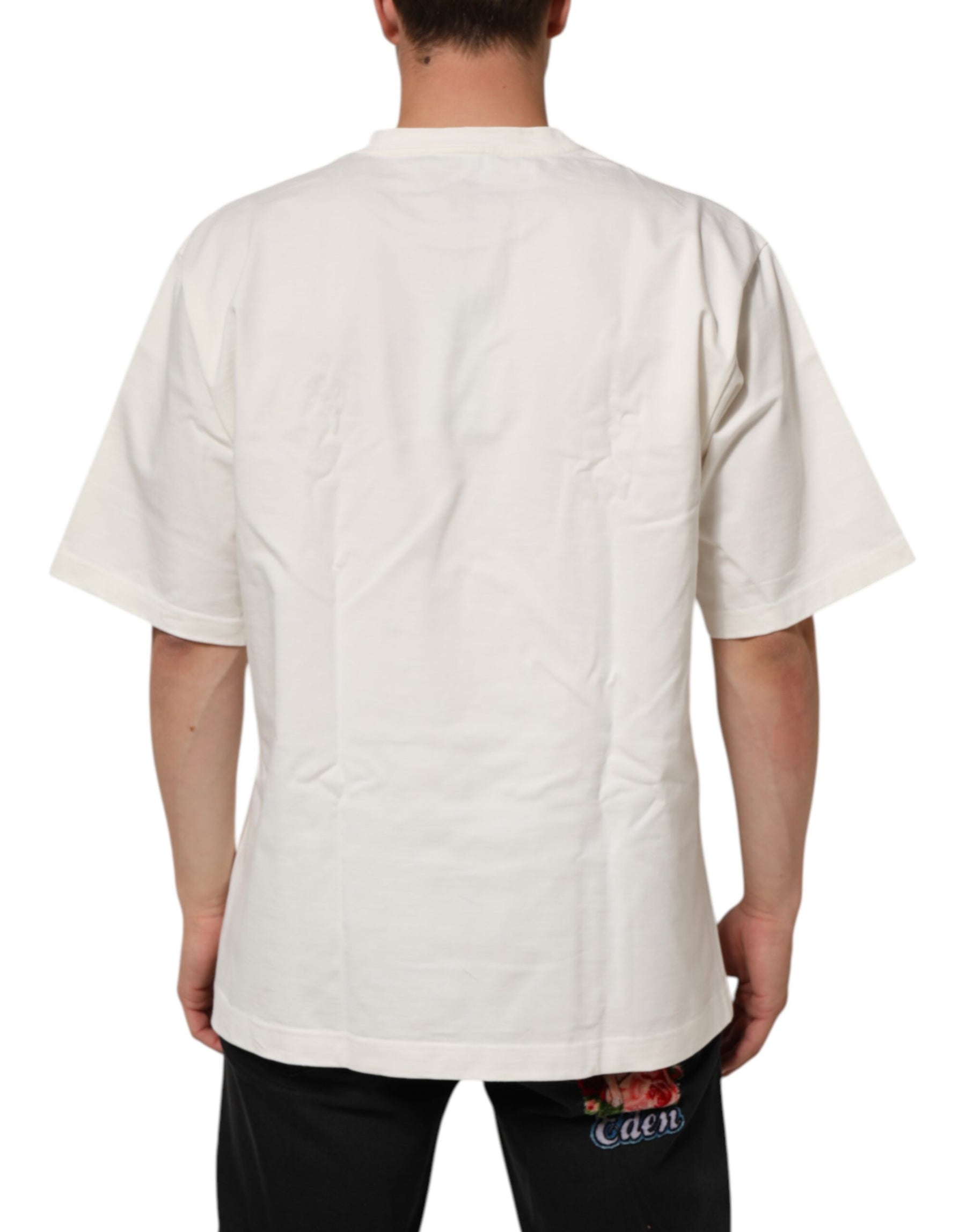 Dolce & Gabbana White Logo Print Cotton Crew Neck Men T-shirt | Regal Royce
