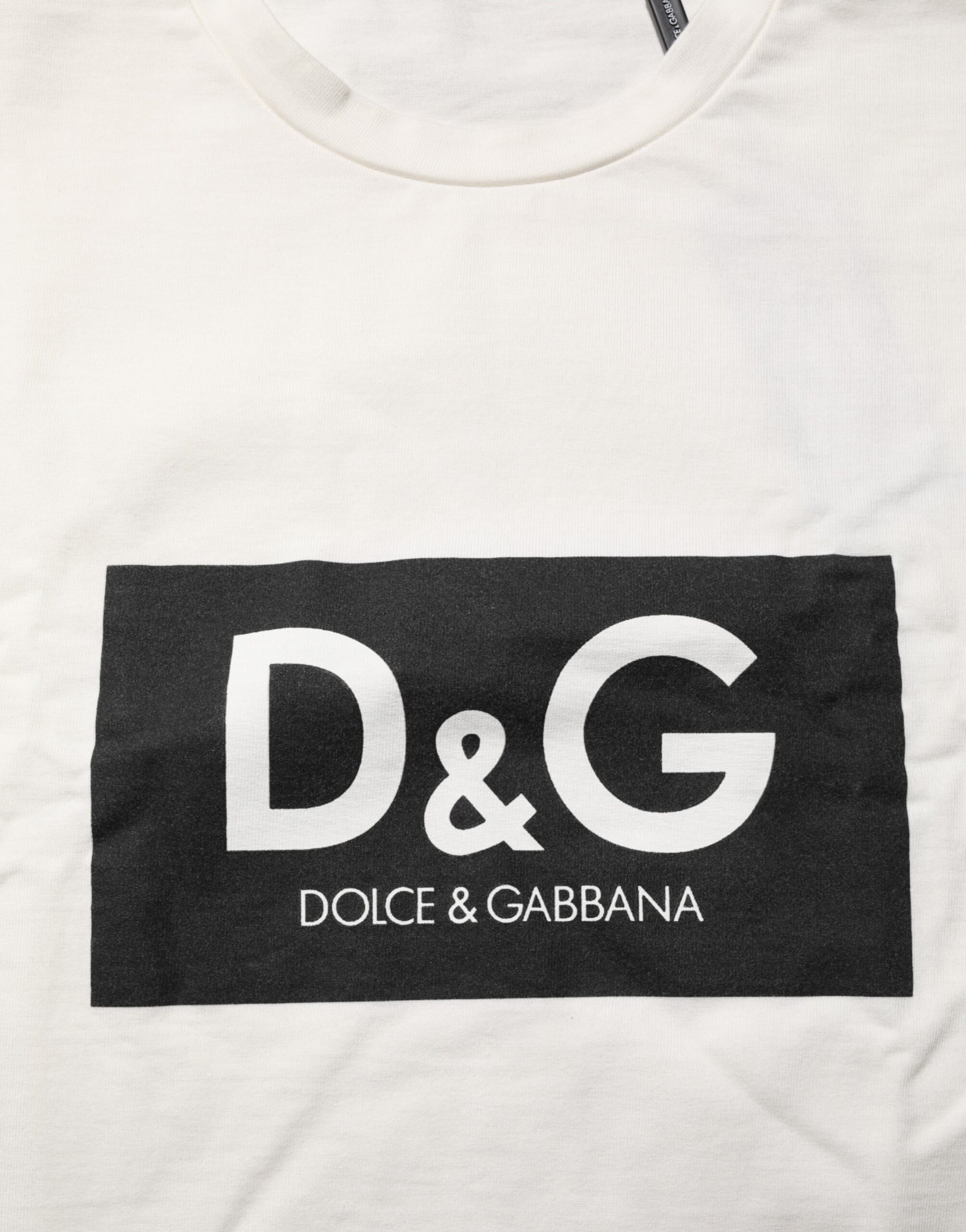 Dolce & Gabbana White Logo Print Cotton Crew Neck Men T-shirt | Regal Royce