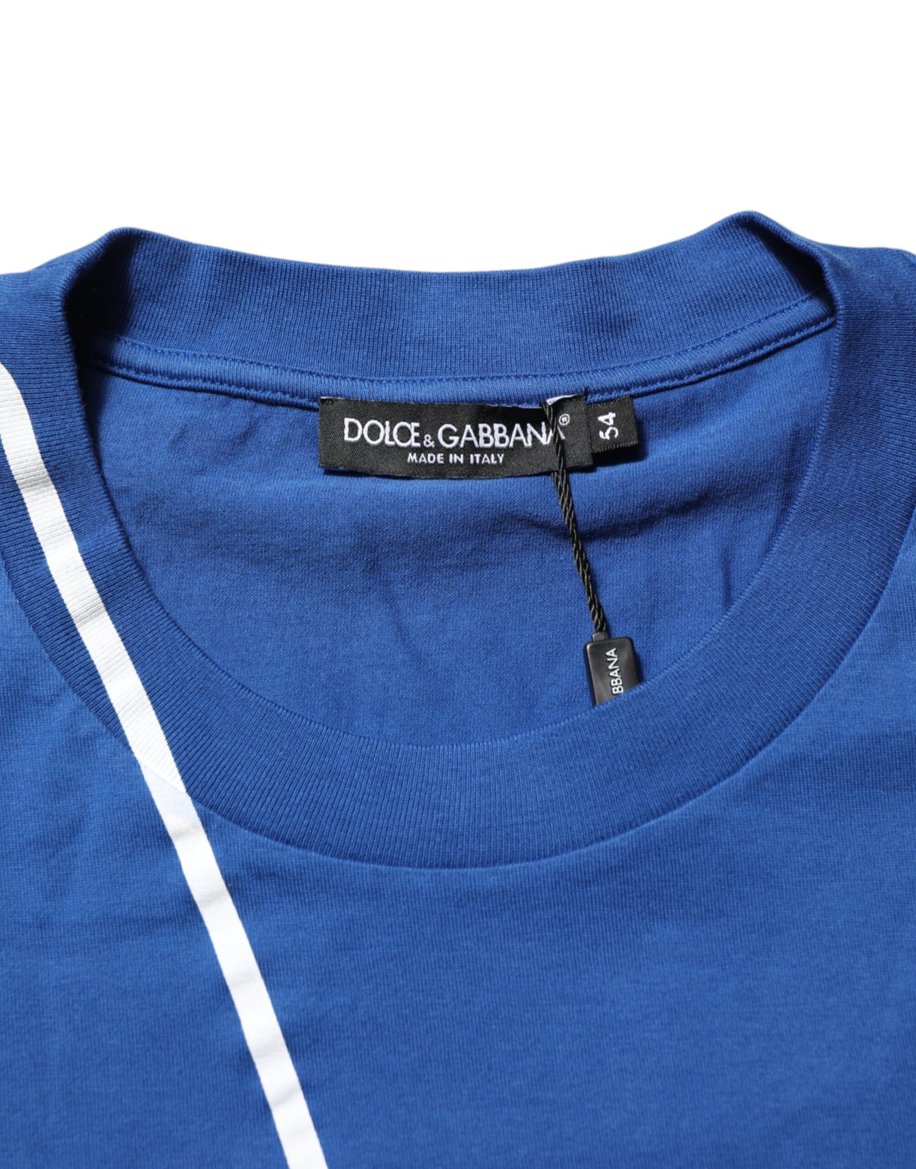 Dolce & Gabbana Blue Logo Print Cotton Crew Neck Men T-shirt | Regal Royce