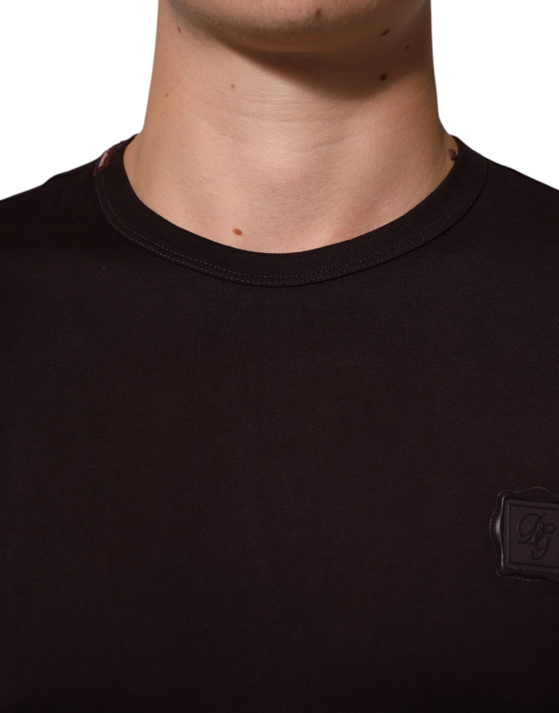 Dolce & Gabbana Brown Logo Plaque Cotton Crew Neck T-shirt | Regal Royce