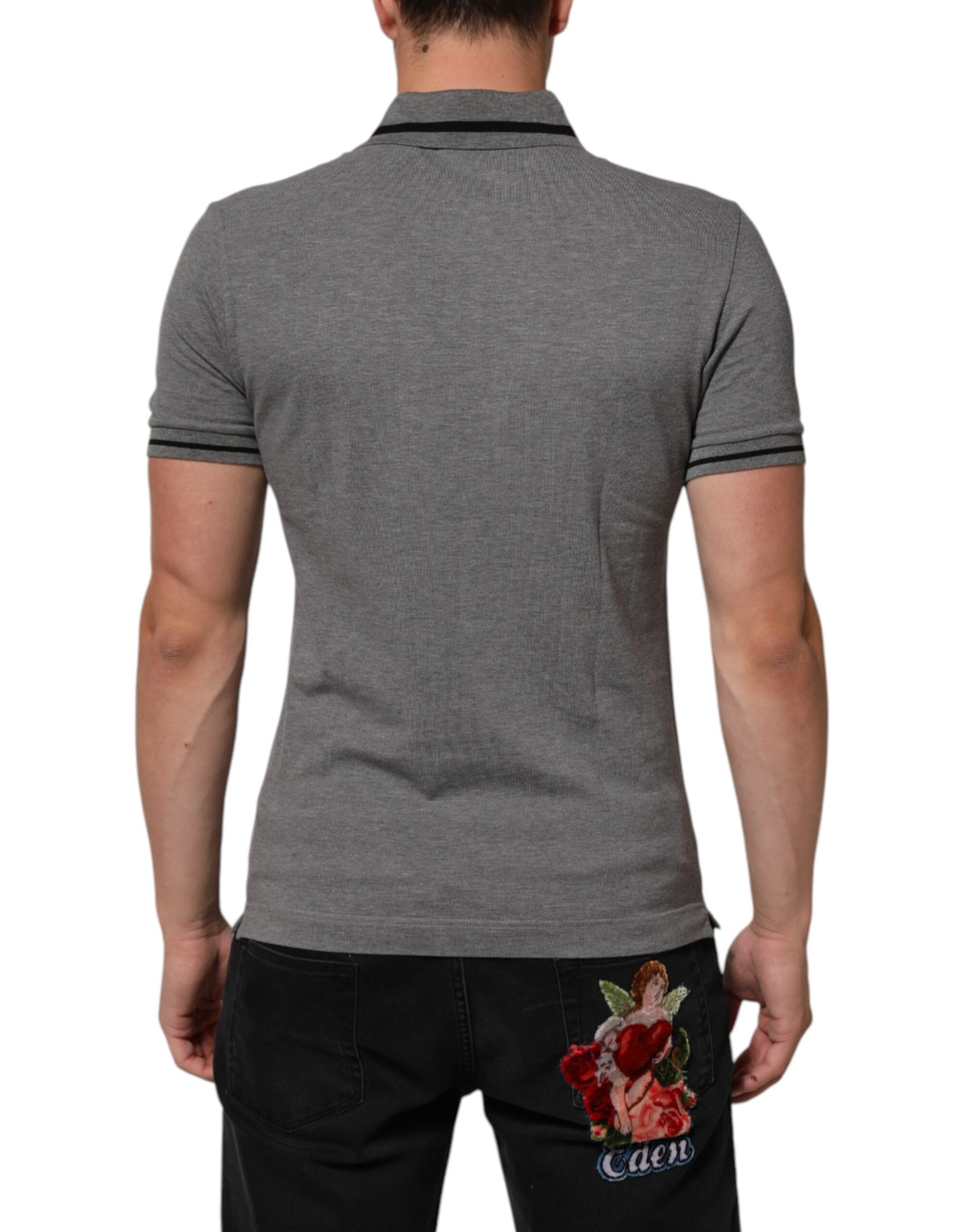 Dolce & Gabbana Gray Logo Embroidery Collared Polo T-shirt | Regal Royce