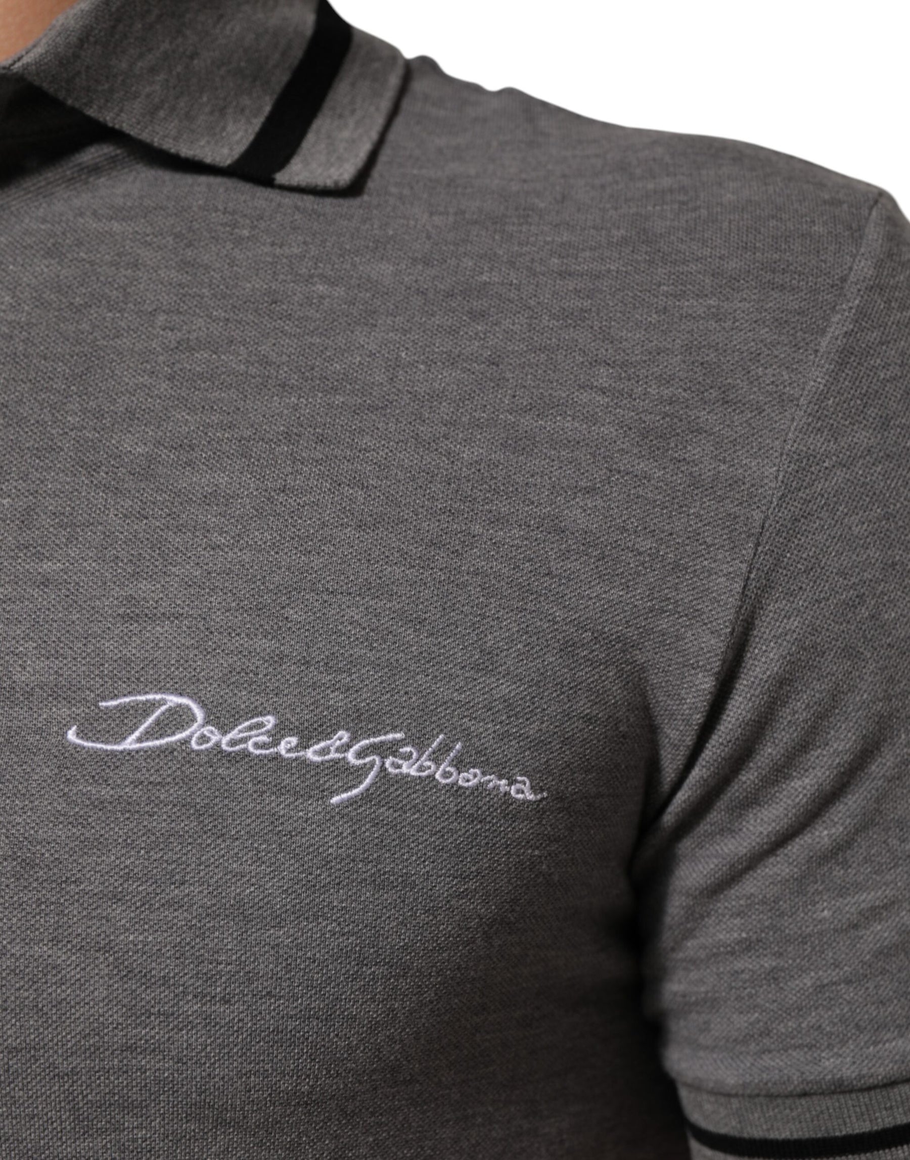 Dolce & Gabbana Gray Logo Embroidery Collared Polo T-shirt | Regal Royce