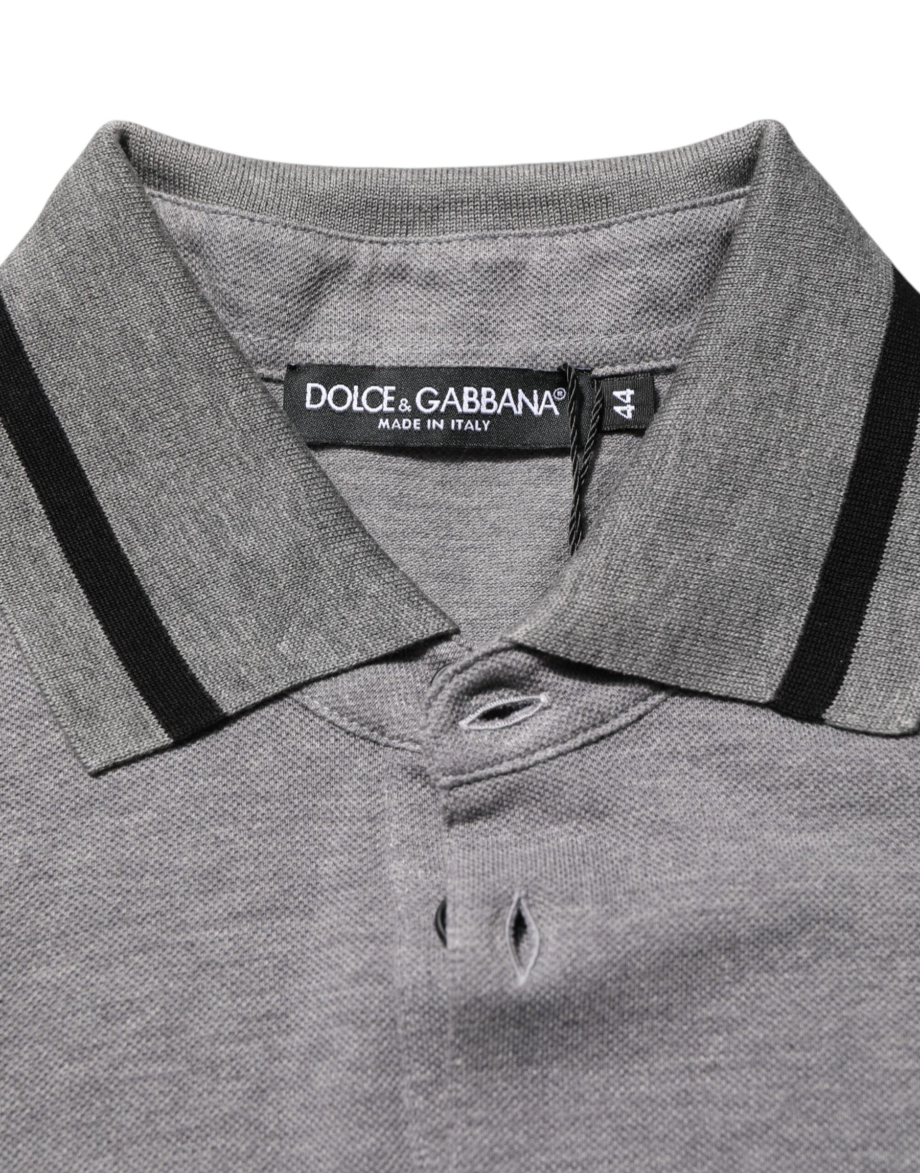 Dolce & Gabbana Gray Logo Embroidery Collared Polo T-shirt | Regal Royce