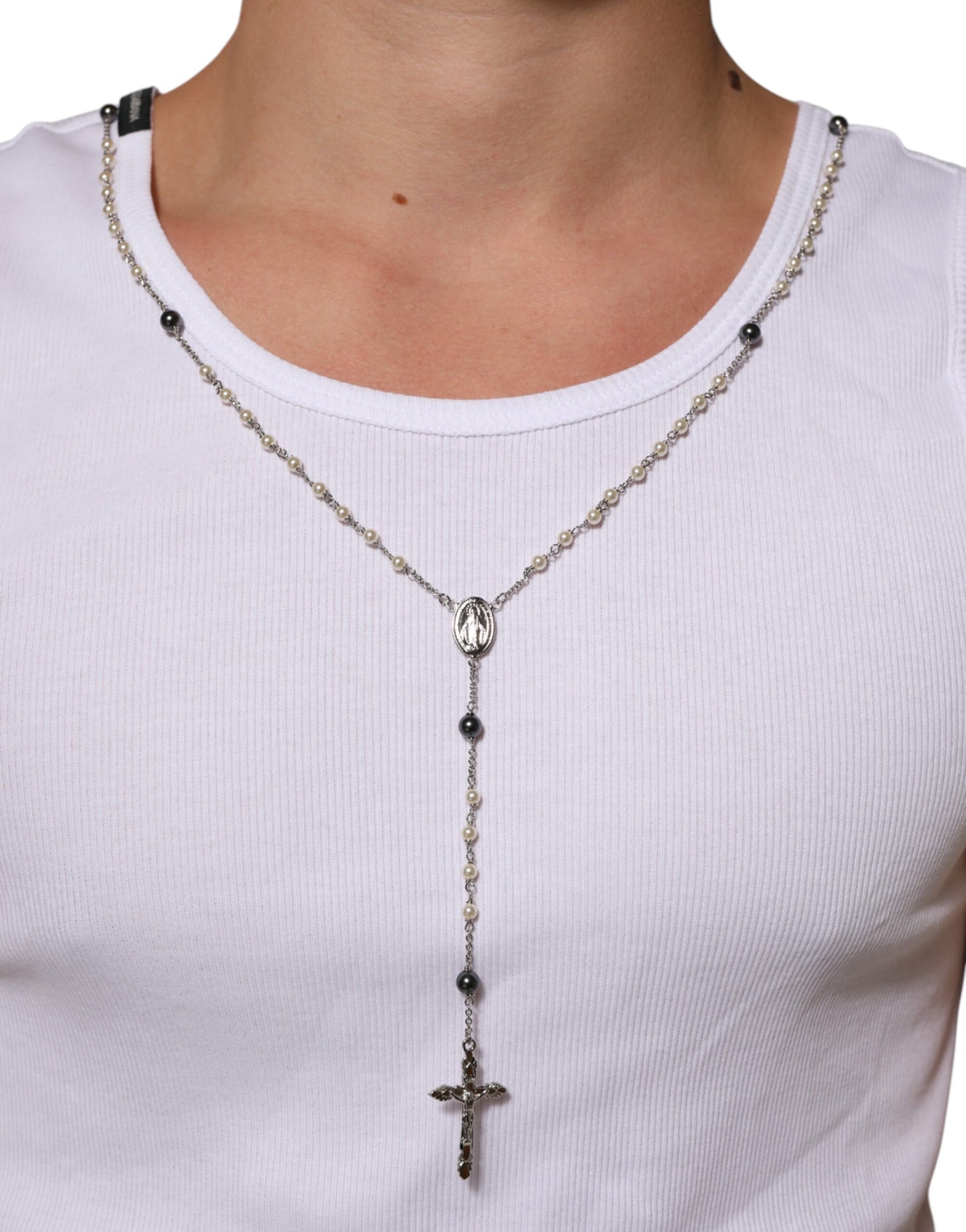 Dolce & Gabbana White Cotton Chain Necklace Tank Top T-shirt | Regal Royce