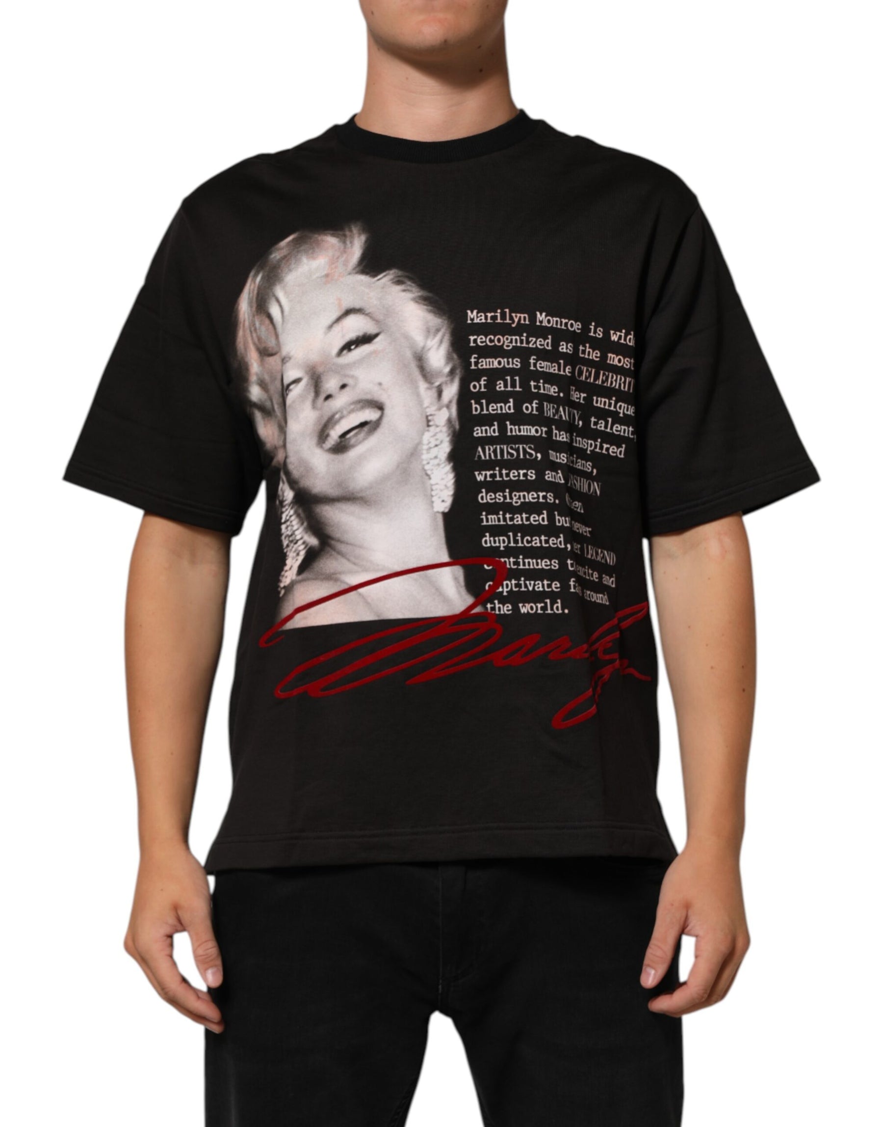 Dolce & Gabbana Black Marilyn Monroe Cotton Crew Neck T-shirt | Regal Royce