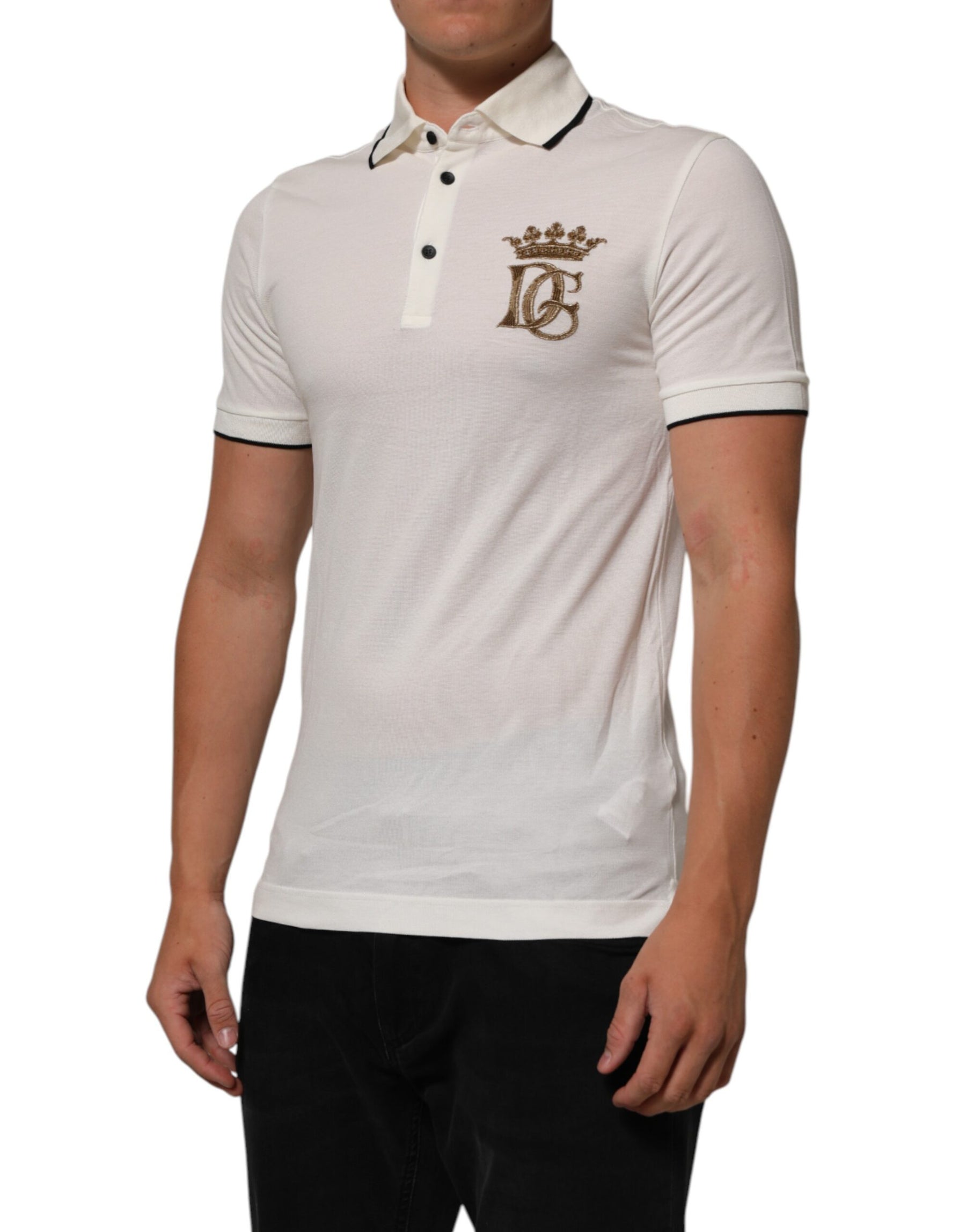 Dolce & Gabbana White Logo Embroidery Cotton Polo T-shirt | Regal Royce