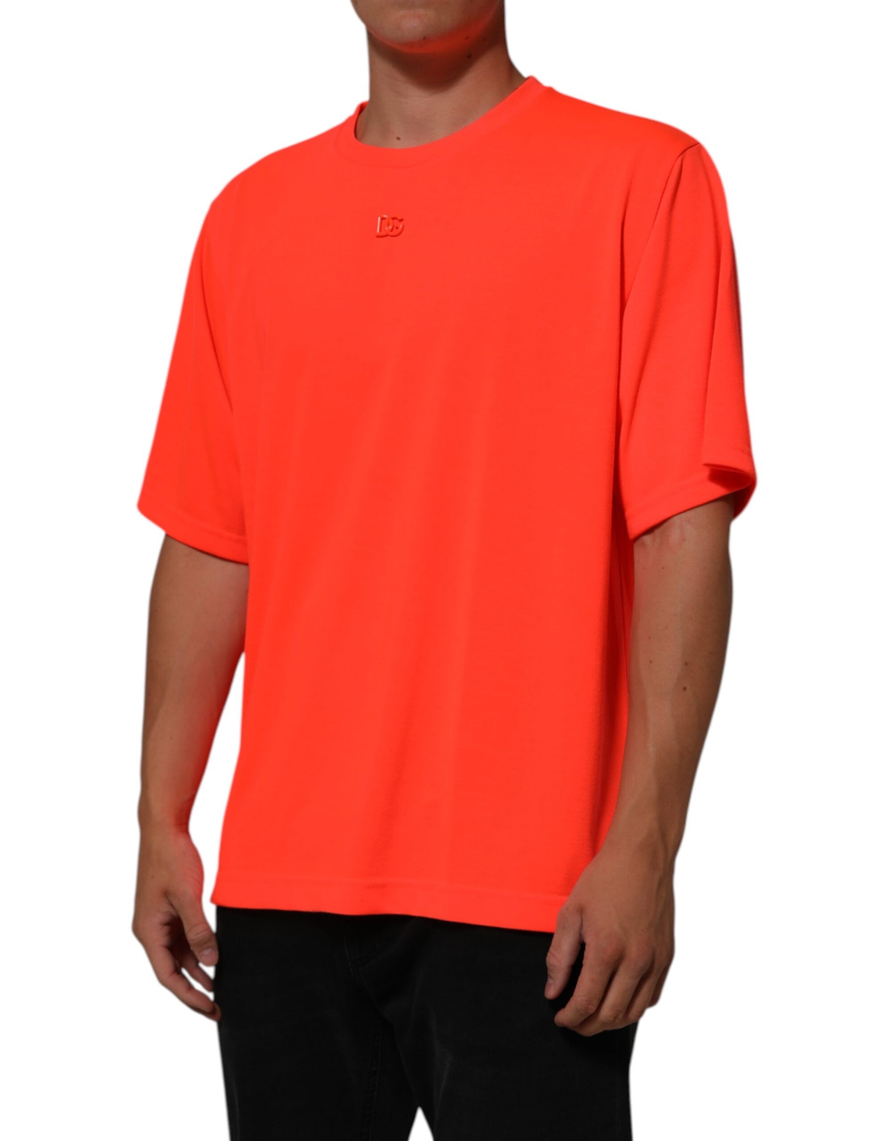 Dolce & Gabbana Neon Orange Polyester Men Crew Neck T-shirt | Regal Royce
