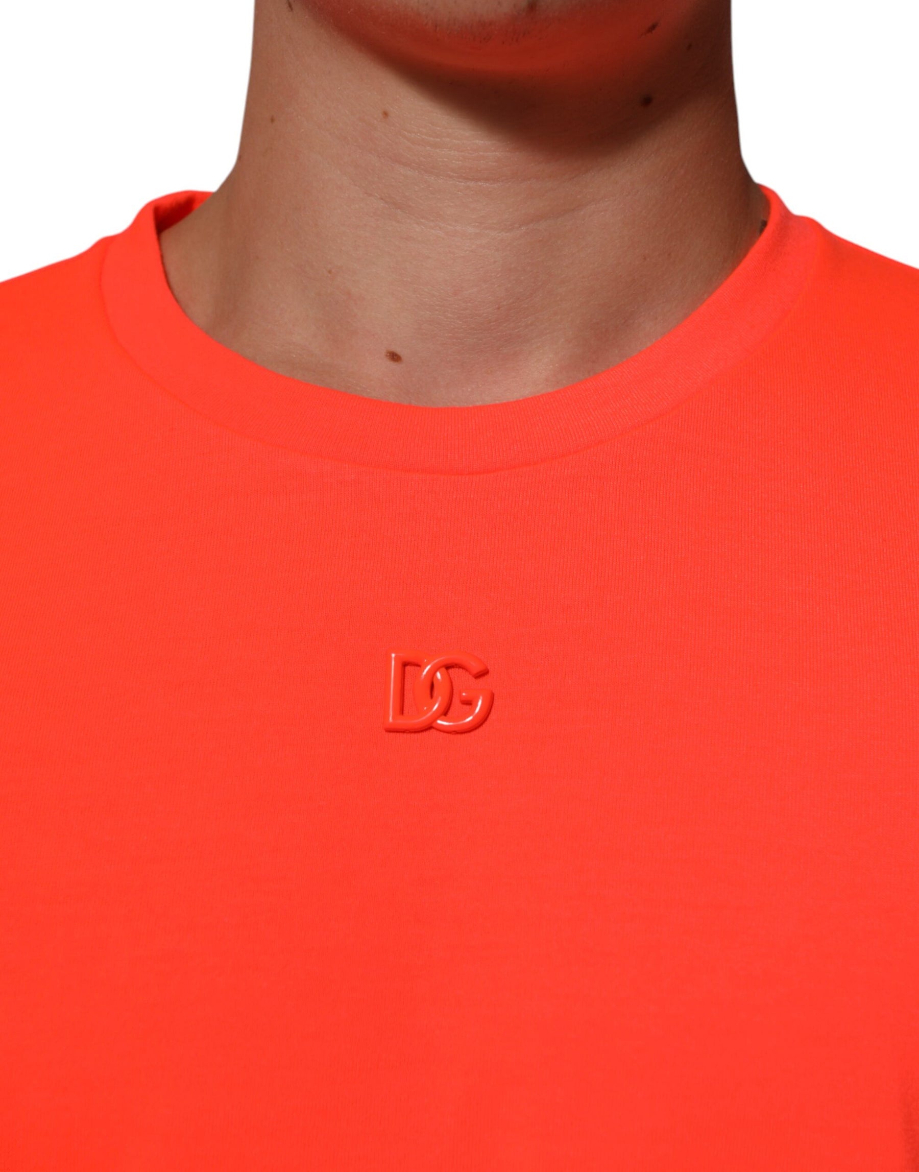 Dolce & Gabbana Neon Orange Polyester Men Crew Neck T-shirt | Regal Royce