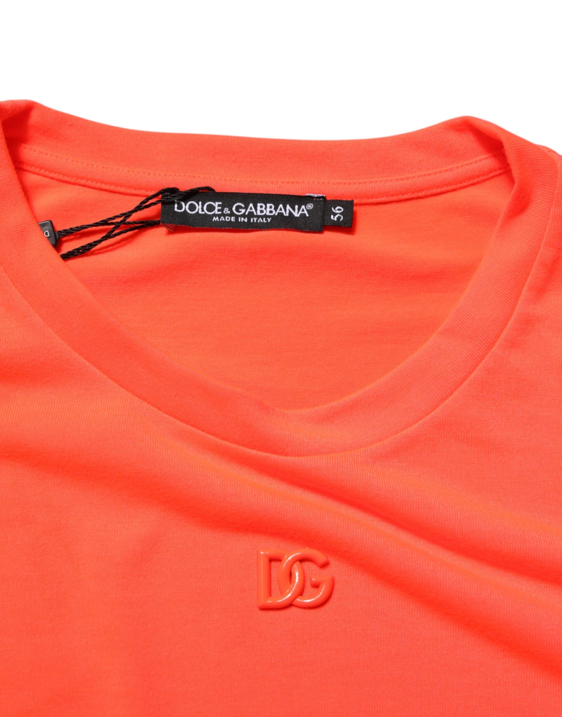 Dolce & Gabbana Neon Orange Polyester Men Crew Neck T-shirt | Regal Royce