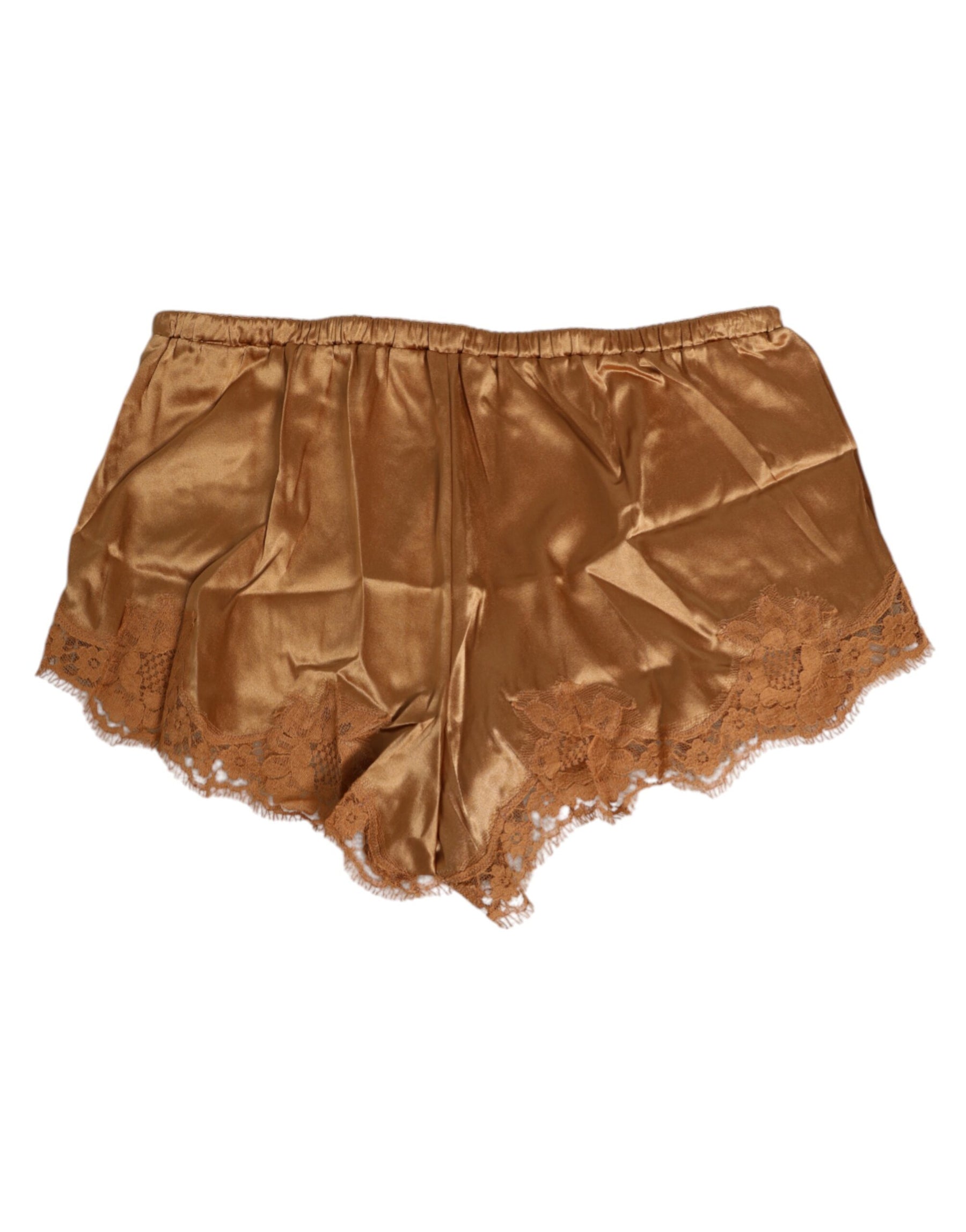 Dolce & Gabbana Brown Silk Satin Floral Lace Shorts Underwear | Regal Royce