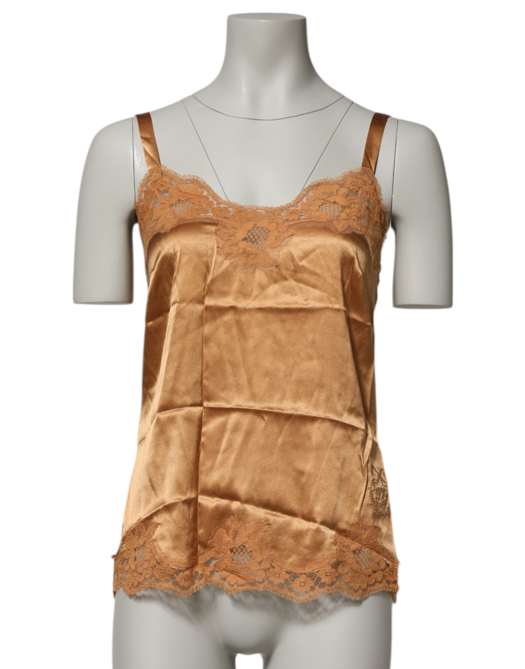 Dolce & Gabbana Brown Floral Lace Silk Satin Tank Lingerie Underwear | Regal Royce